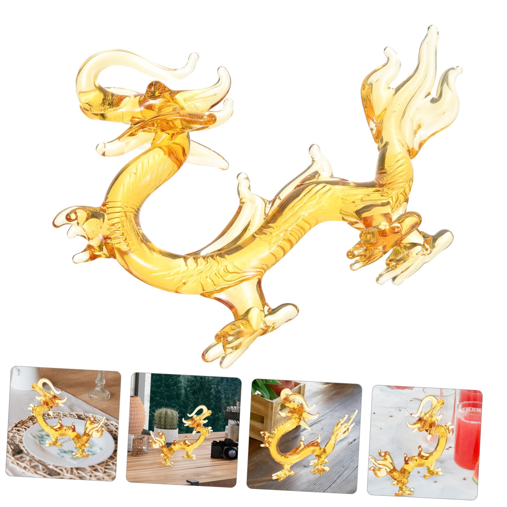 Escultura de dragón de Cristal, Figura de Escritorio Mediana ámbar, Adorno de dragón Chino, decoración del hogar, Coleccionable Feng Shui