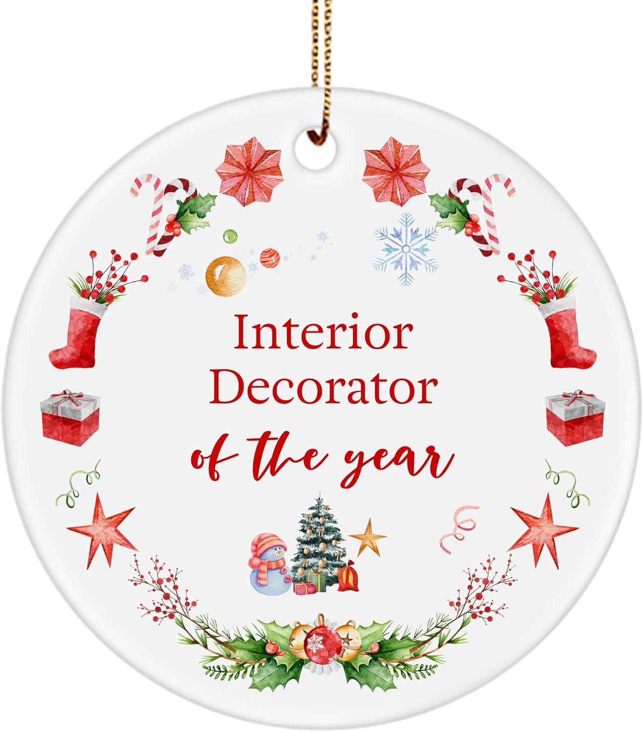 Interior Decorator of the Year Ornament Gifts for Christmas Tree - Thank You Gifts for Coworker Interior Stylist Decor Consultant Boss Manager - Party Decor - 3-Inch Round Ceramic