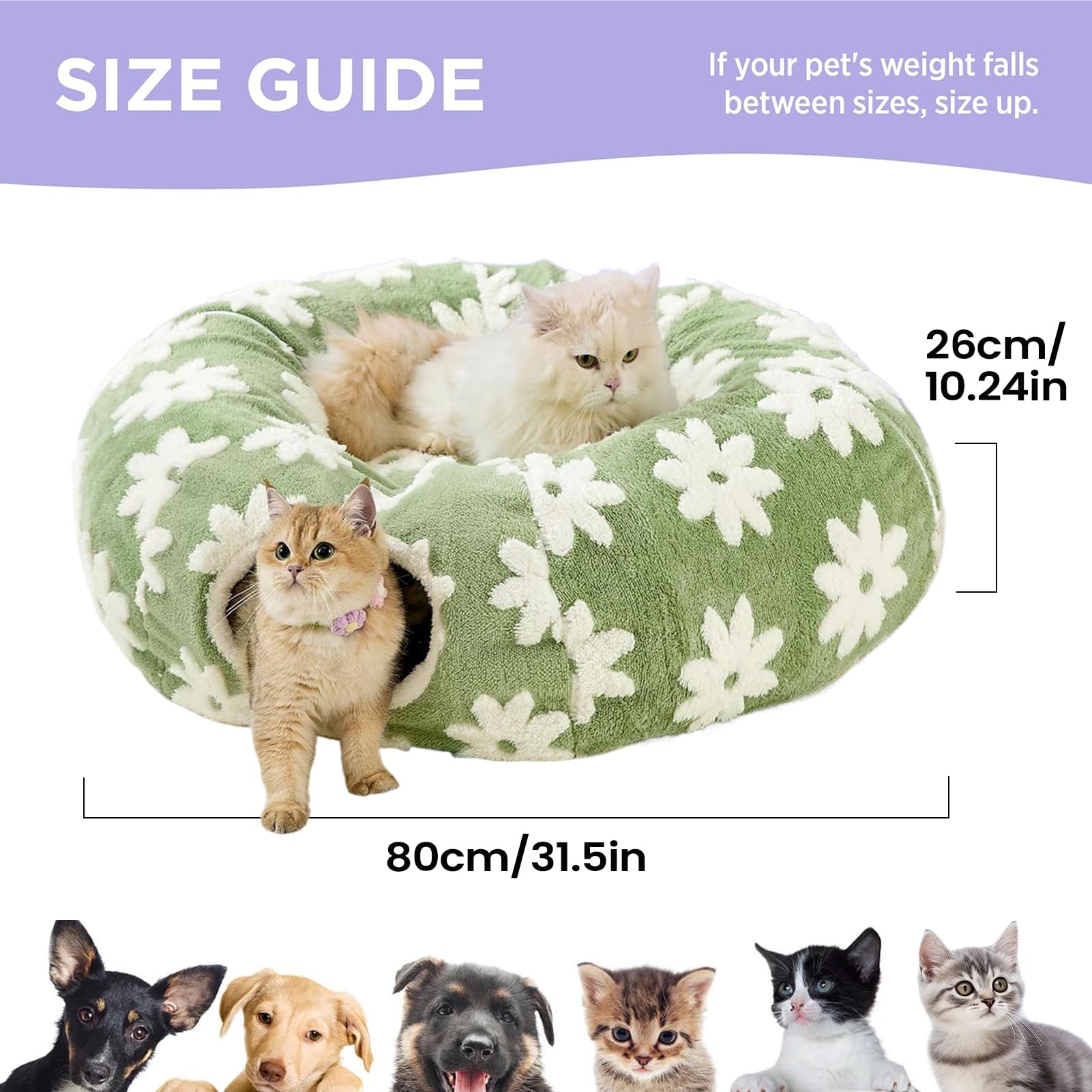 Tunnel pour Chat Jouet Cave en Peluche Lavable avec Balle | Tunnel Pour Chat Rond En Peluche À Motif Pour Les Chatons Et Lapins Rampement Griffage Dentition Intérieur Extérieur