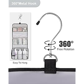 Relavel Hanging Toiletry Bag with Shoes Pocket, 360 Hook Travel Cosmetic Organizer, Waterproof, Multi-function for Makeup and Toiletries, Portable Storage Bag for Gym, Camping, Travel - Black