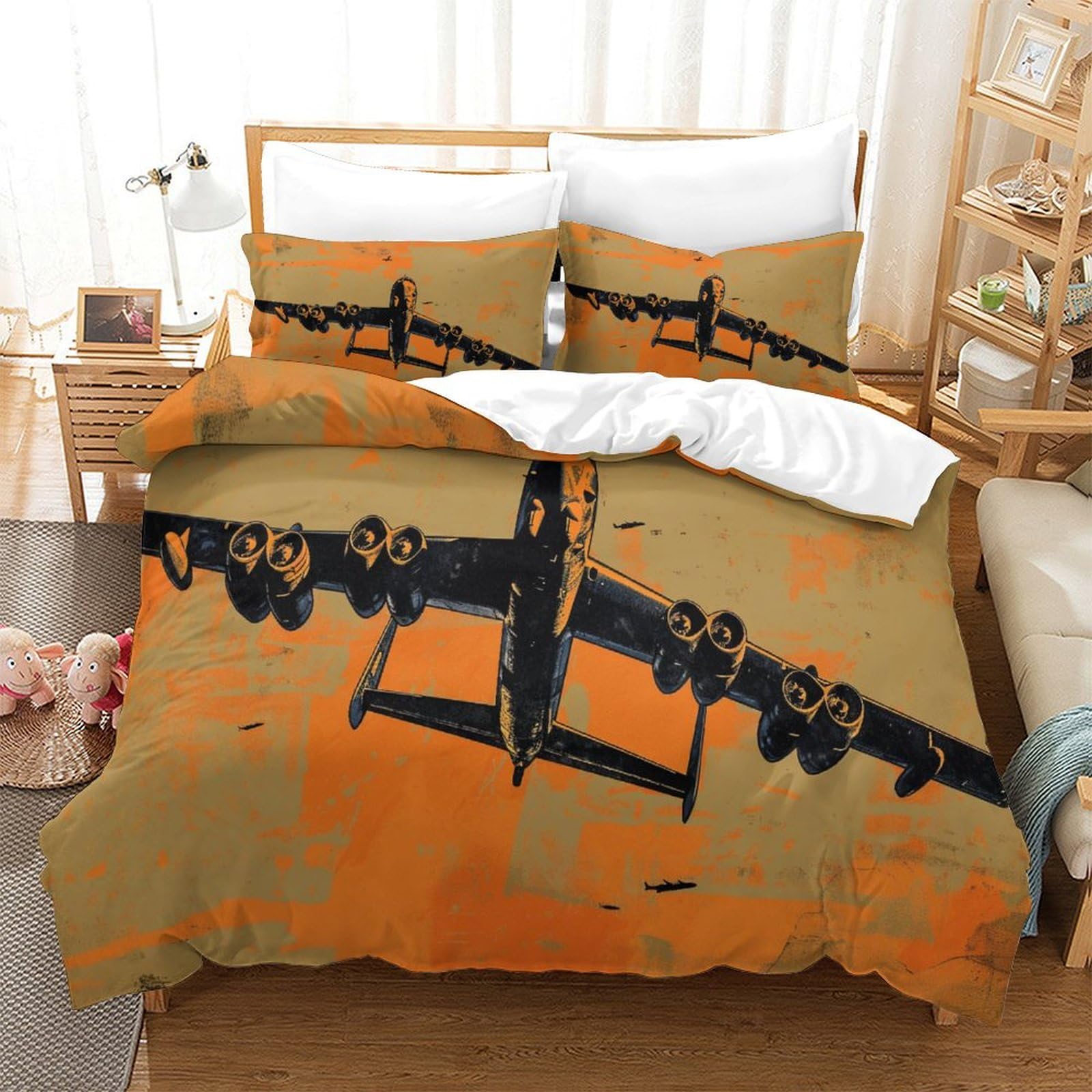 P1s9u7w5y Aircraft-5 Vintage Aviation 3D Printed Duvet Cover Set 3Pcs Microfiber Plane Design Bedding Set Double（200X200cm）