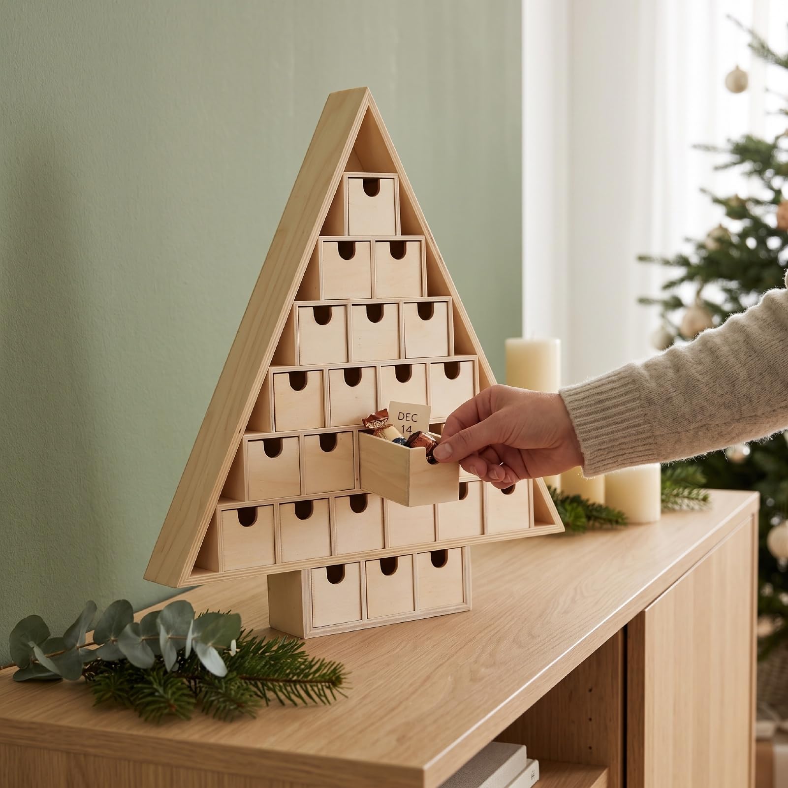 Calendario Dell'Avvento in Legno, Kit Fai da Te con 24 Cassetti