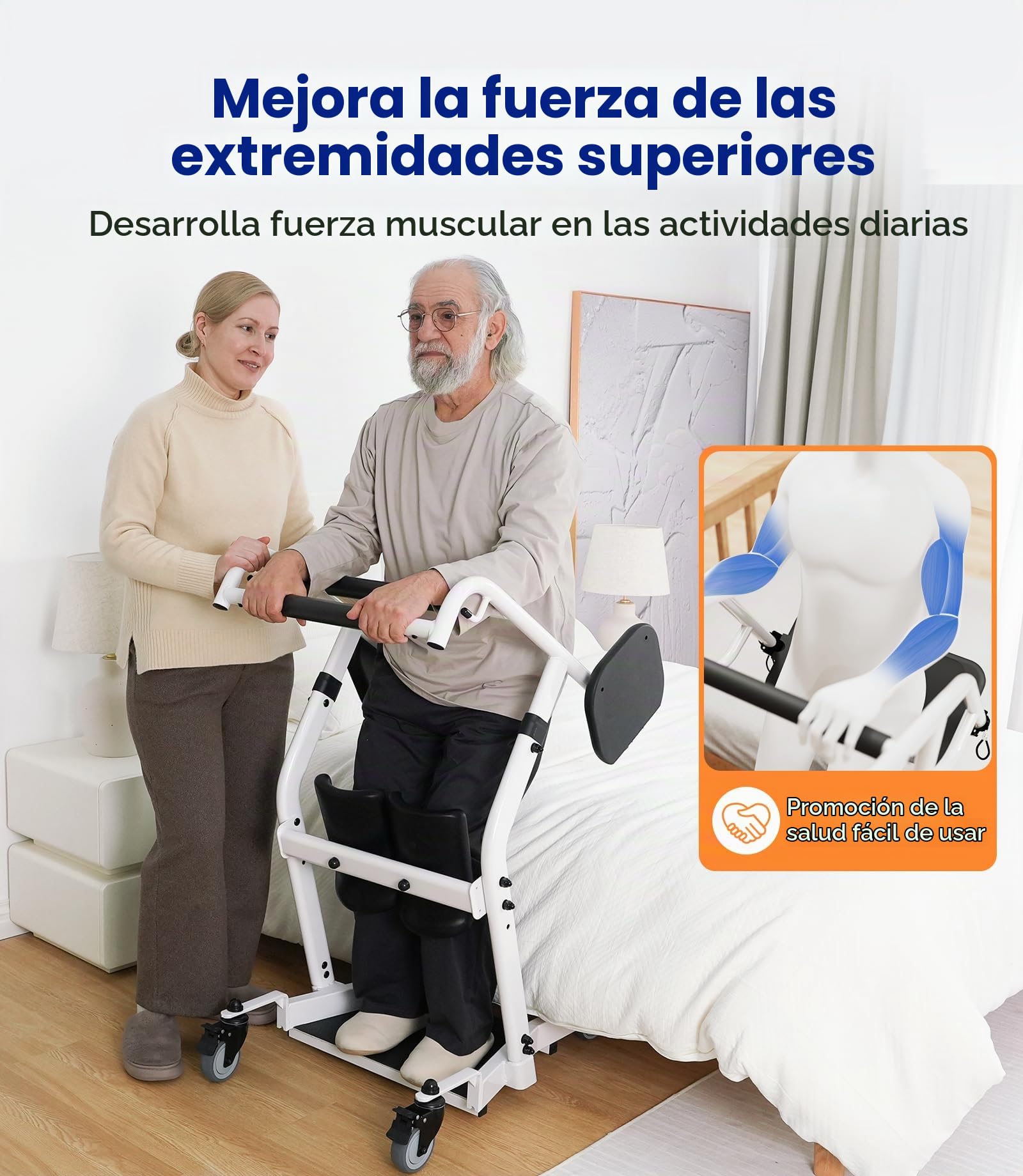 VOCIC Elevador pacientes transferencia senior, ayuda sentado-pie | Ayuda diaria mayores, transferencia segura cama silla ruedas, grúa móvil con ruedas, cuidados hogar 180KG
