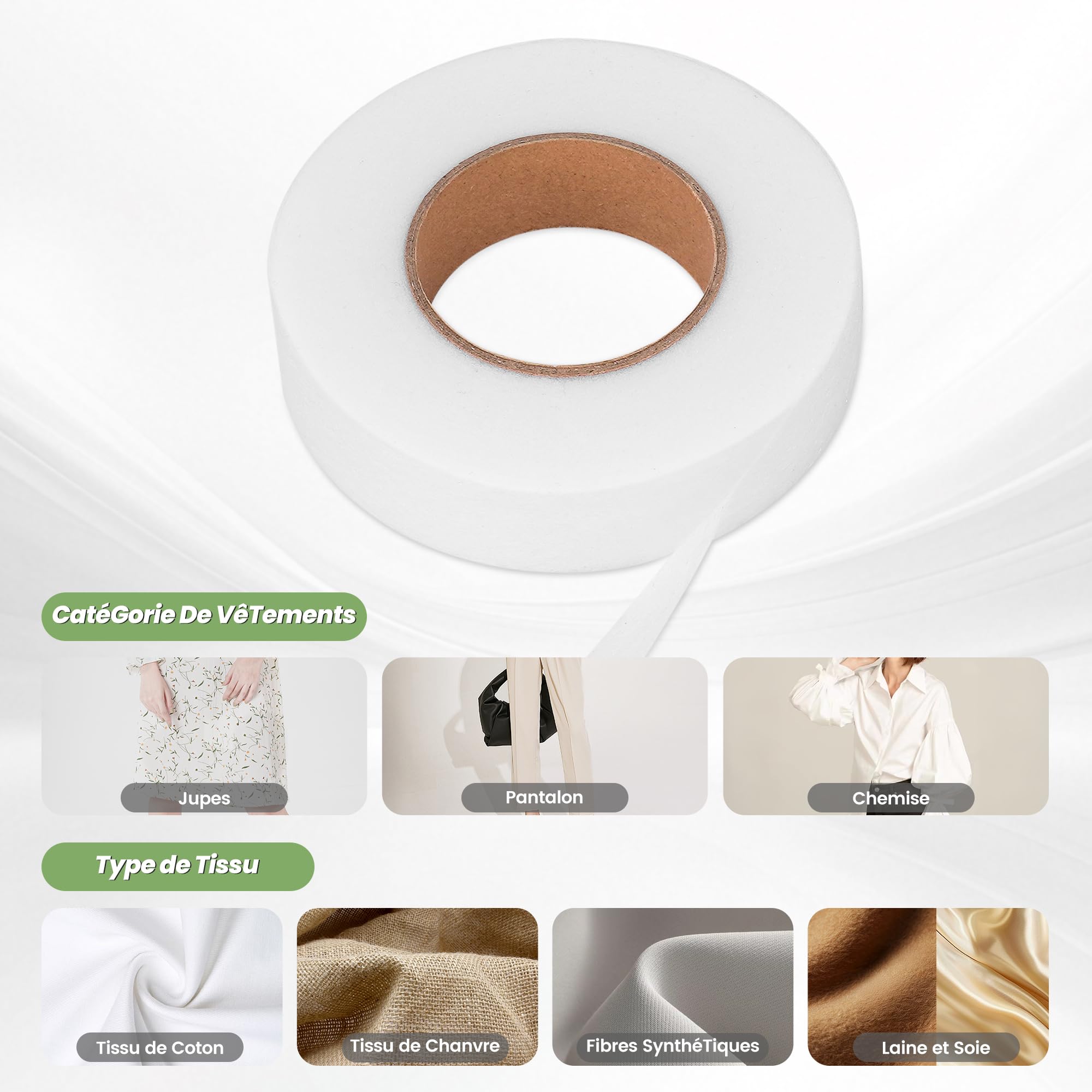 IPOW Bande Thermocollante Couture 40mm*64m Ourlet Thermocollant Sans