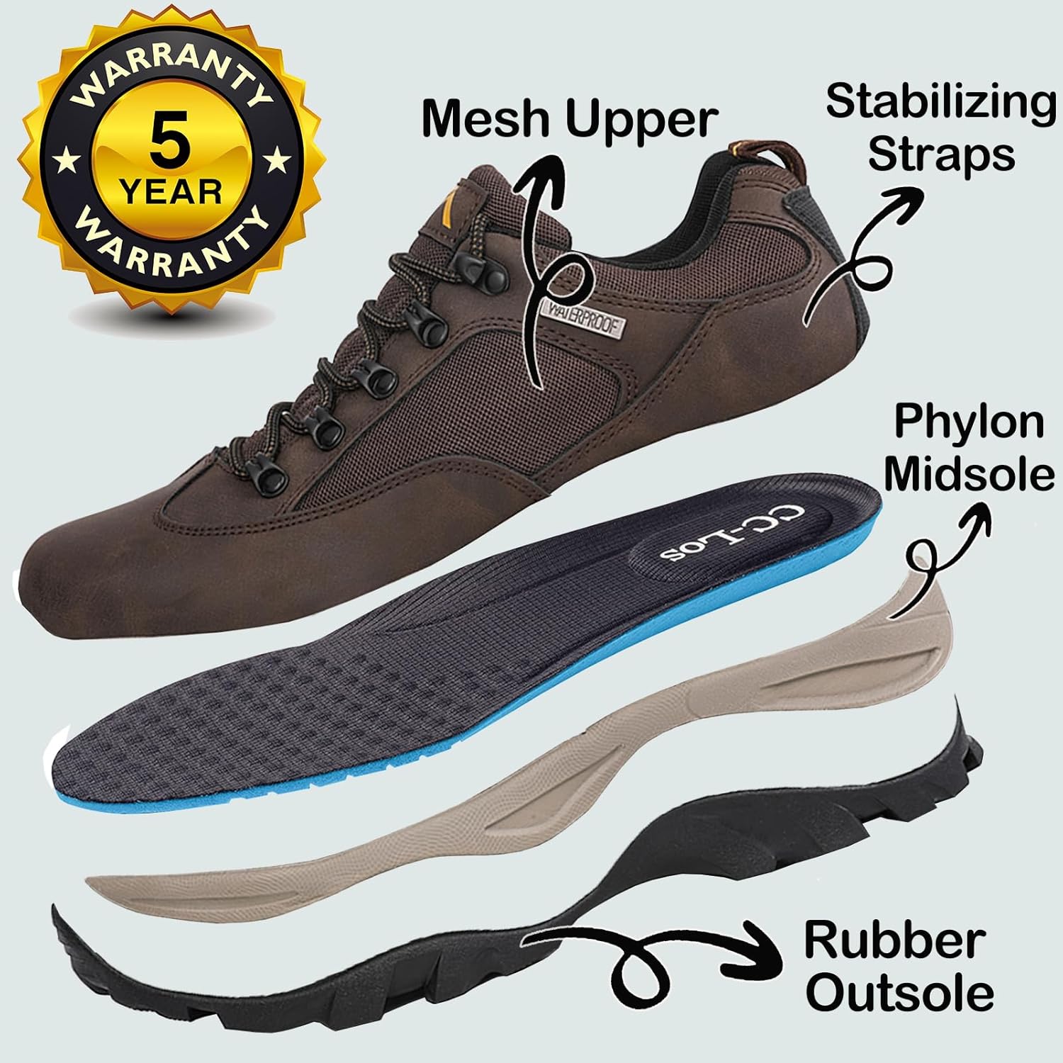 CC-Los Sneaker Herren Bequem Leichte Wanderschuhe Atmungsaktive Trekkingschuhe Braun 40 - Image 9