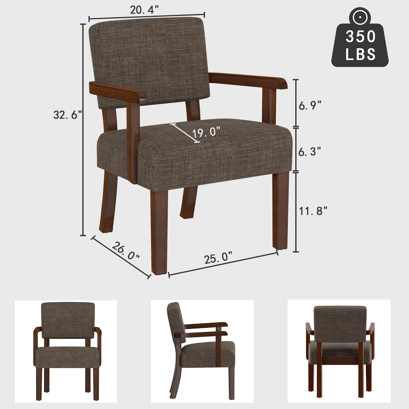 EOSVALO Gepolsterter Sessel 2er-Set mit Holzgestell – Polsterstuhl, Armlehnstuhl, Loungesessel für Wohnzimmer, Schlafzimmer, Gästezimmer, 63x66x83 cm (BxTxH)