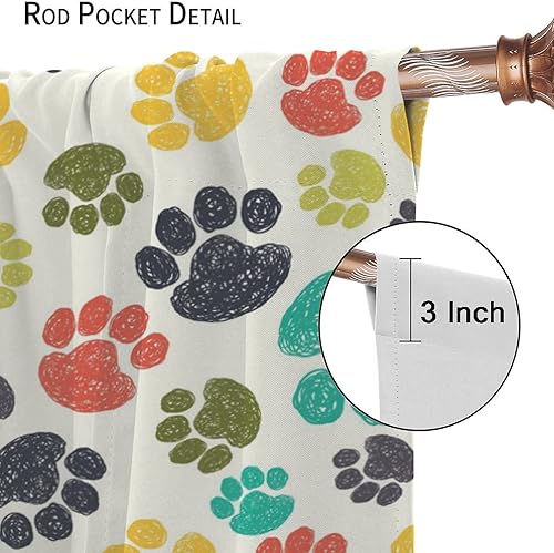 Miniatura 51 de Cortinas opacas con estampado de patas de perro, estampado de patas de perro y huesos, tratamiento de ventana, cortinas con aislamiento térmico