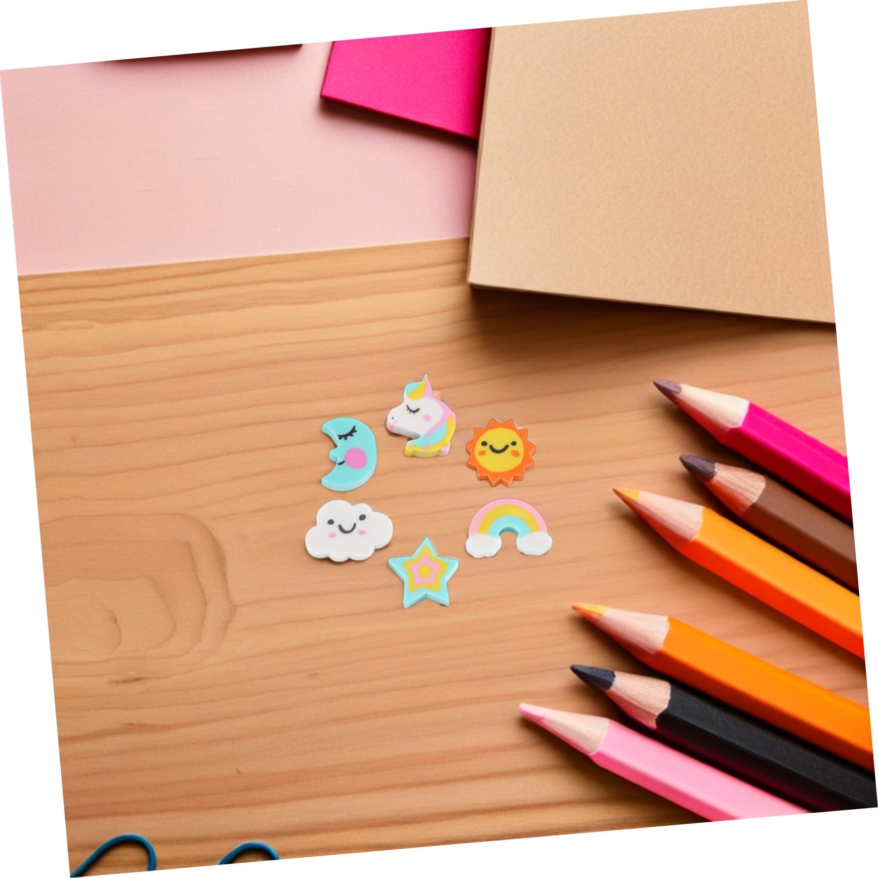 SEWACC 180pièces Gommes Mini pour Garçon Fille Vrac Motifs Étoiles Arc-Ciel Lune Gommes De Dessin Animé pour Crayons Fournitures Scolaires