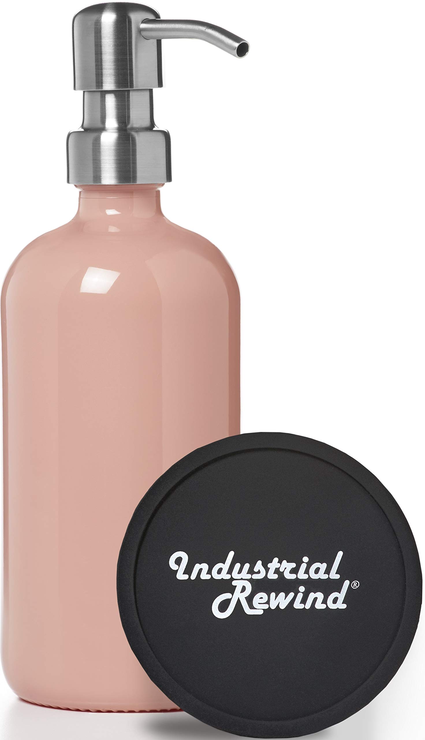 Coral Soap Dispenser - 16oz Glass with Stainless Steel Pump and Non Slip Silicone Coaster (Salmon/Stainless)