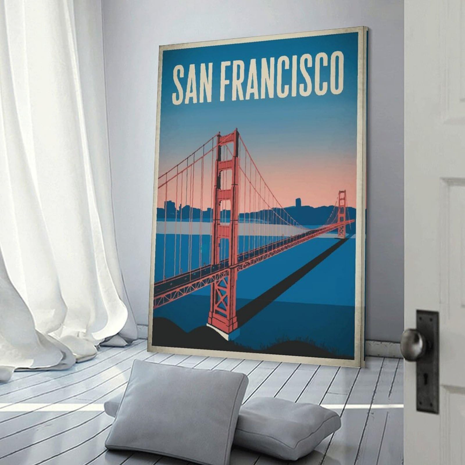 Junmoney Frame-Golden Gate Bridge Golden Gate Bridge Wall Art Print 16X24inch(40X60cm), For Gallery Wall Layouts In Home Or Office, An Easy Match For Collected Prints