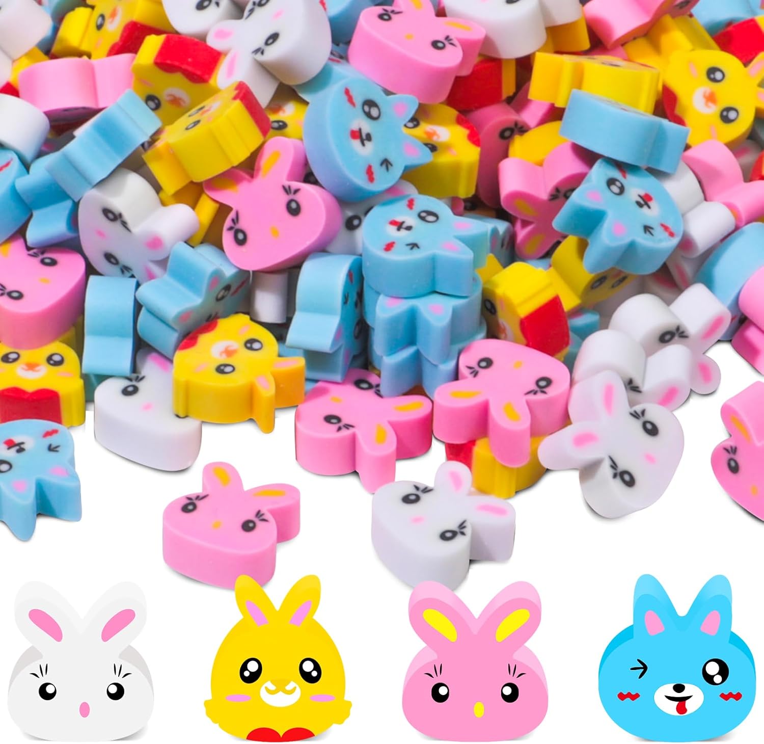 200Pcs Easter Mini Erasers Cute Bunny Egg Mini Erasers for Kids Party Favors Easter Basket Stuffers