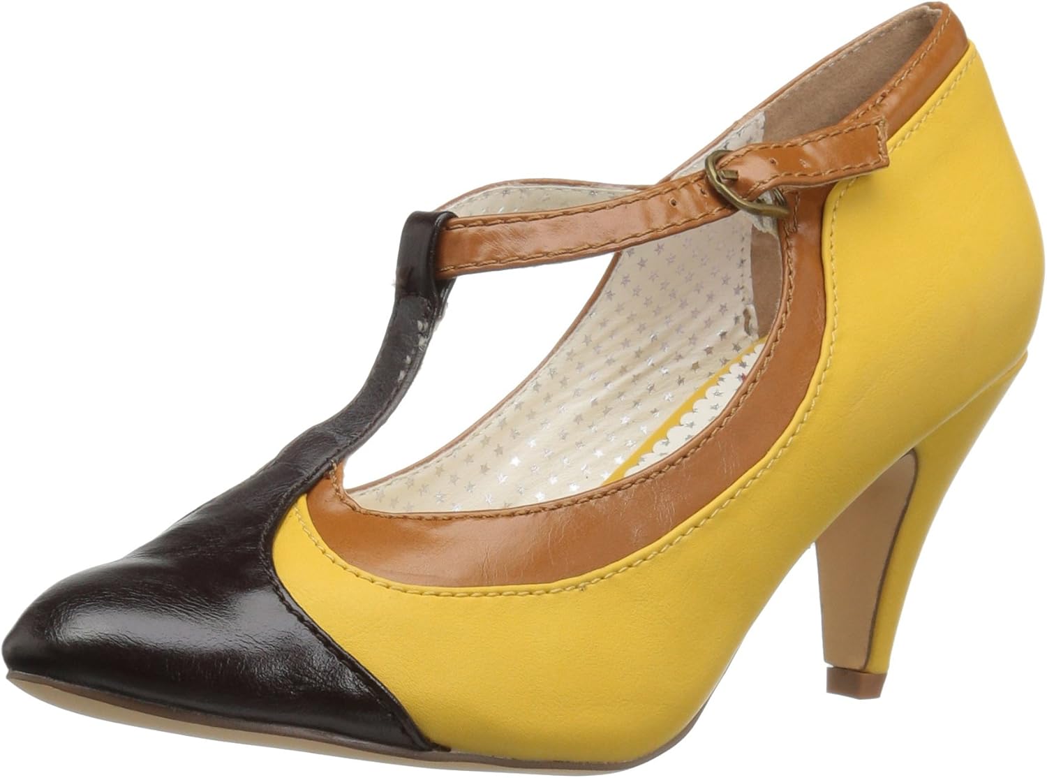 Pin Up Couture Women's Peach03/ylmcpu Dress Pump, Yellow/Multi Faux Leather, 8 M US