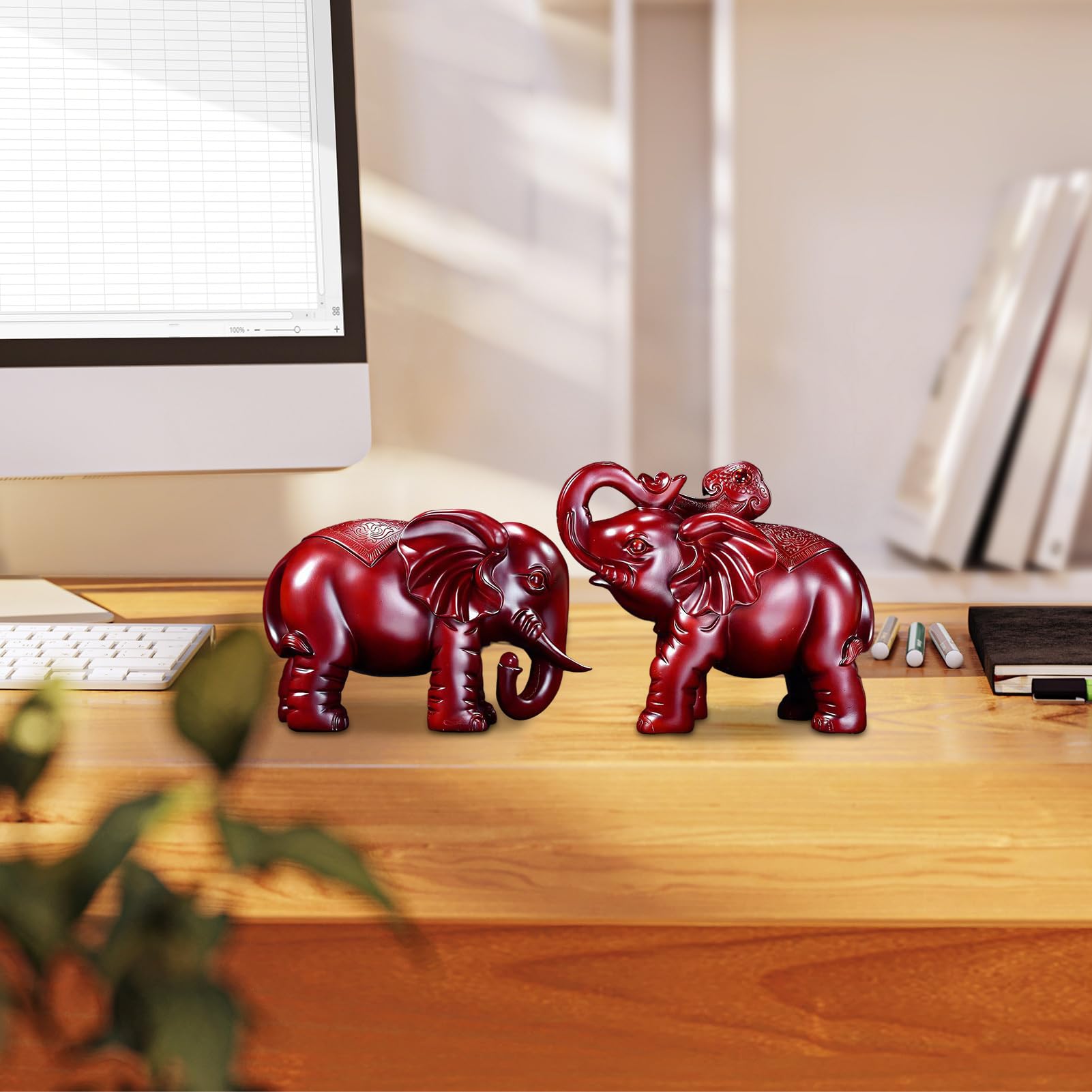 Decorazione Elefante In Legno Arte Rustica Decorativa Artigianale | Statua Di Elefante Portafortuna per Scrivania, Tavolo, Mensola, Libreria, Camera da , Soggiorno, Comò