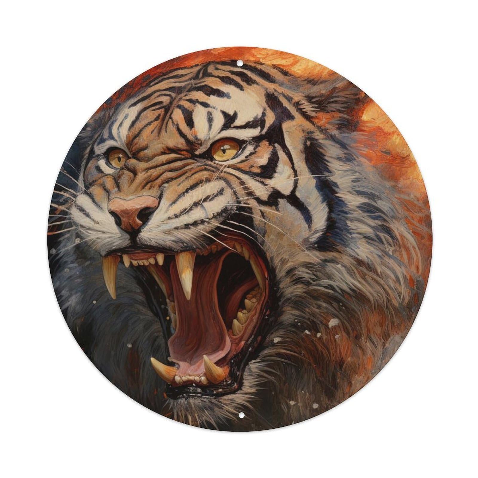 Animal Artwork The Roaring Tiger Vintage Metal Tin Sign Plaque Wall Decor for Cafe, Club Bar, Office, Garden Metal Poster 8x8Inch