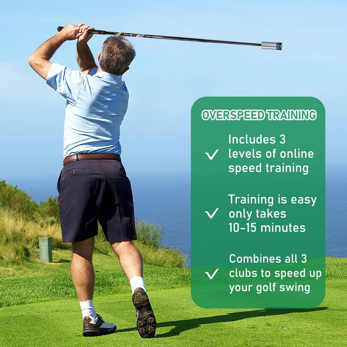 SWINGTEK Accessoire d'entraînement au swing de golf pour entraînement en intérieur, bâton d'échauffement améliorant le rythme, la prise, la flexibilité, l'équilibre, le tempo et la force avec 2 poids