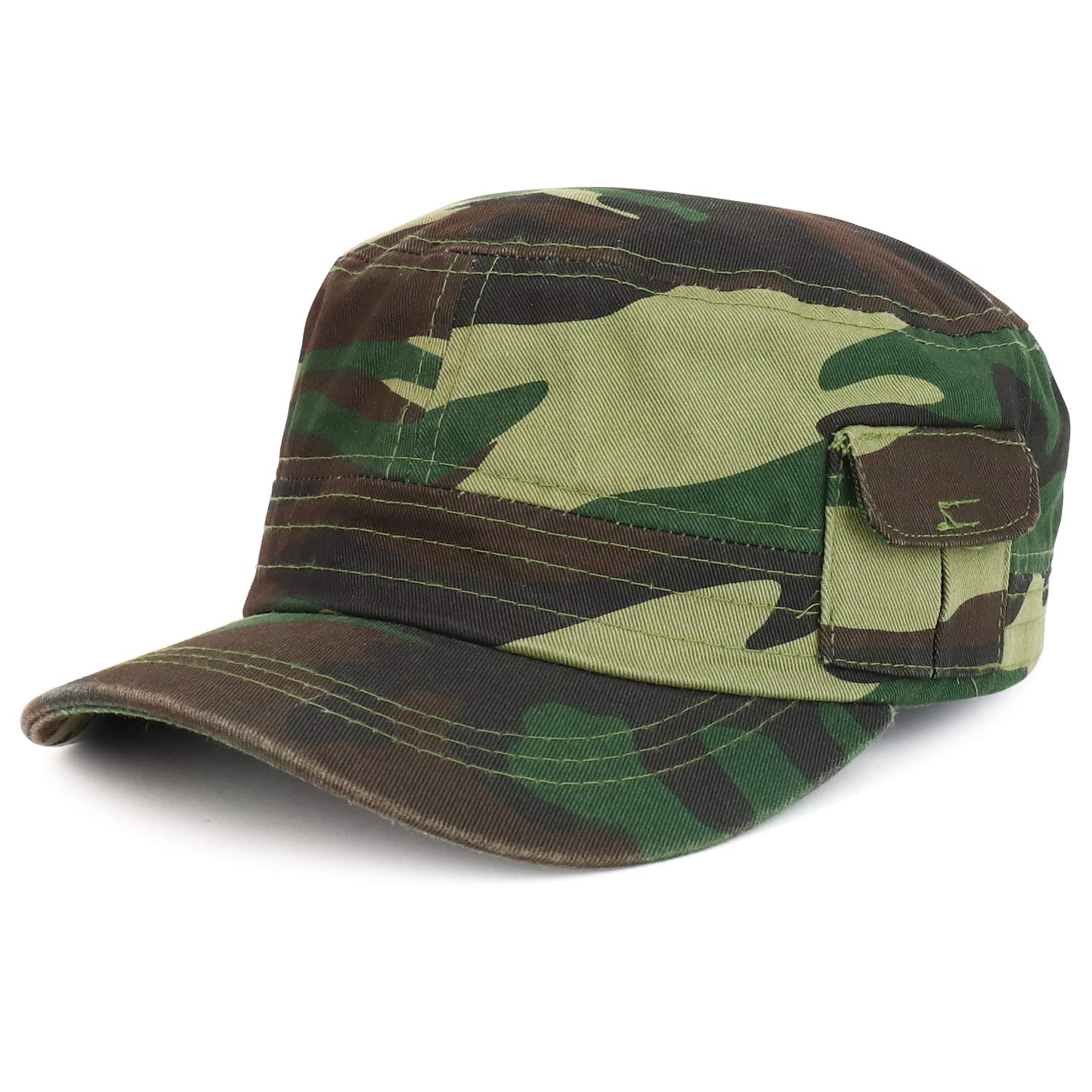 Trendy Apparel Shop Plain Castro Flat Top Style Army Cap with Pocket