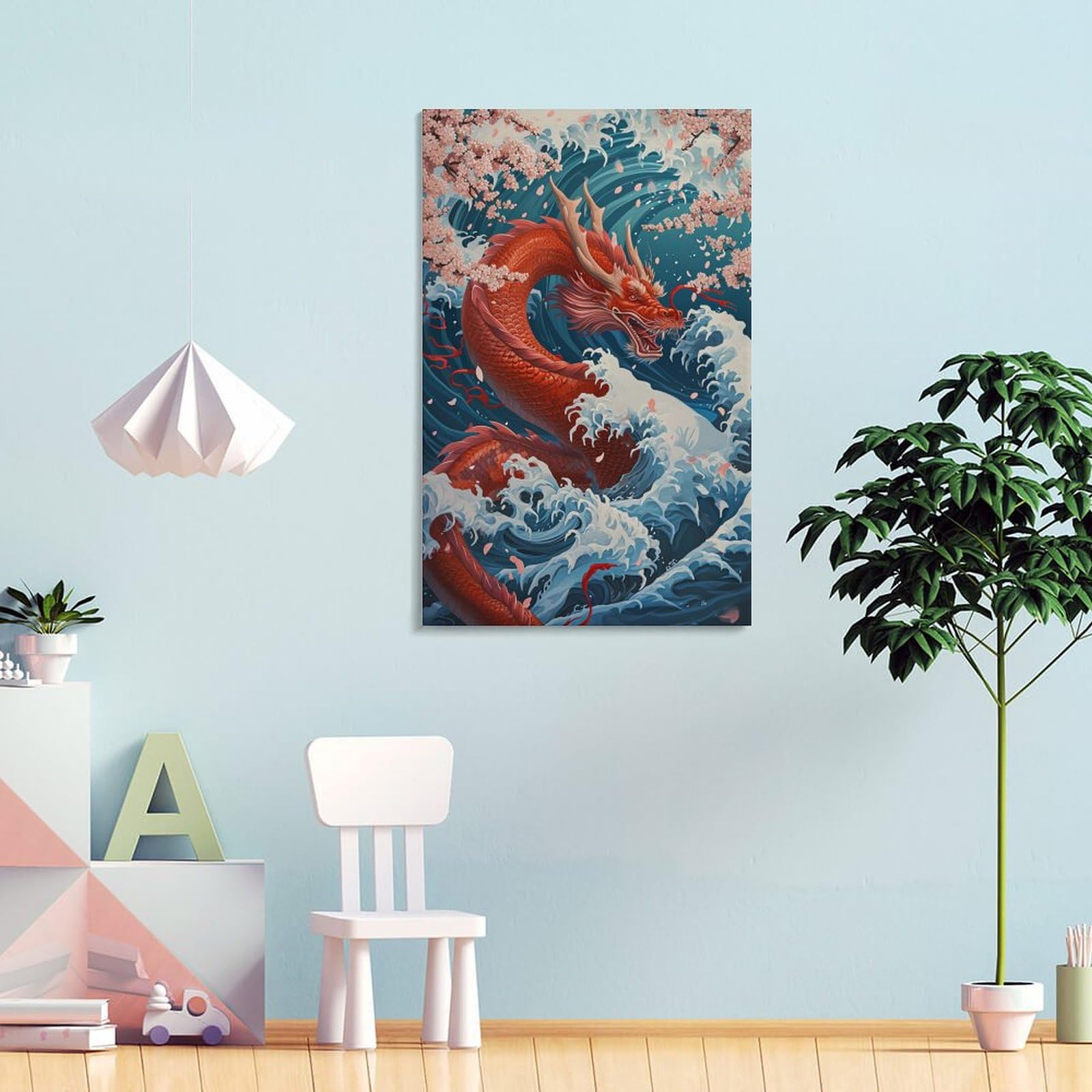 Amazon.co.jp: 絵画 波を起こす龍 アートパネル ポスター ファンタジー