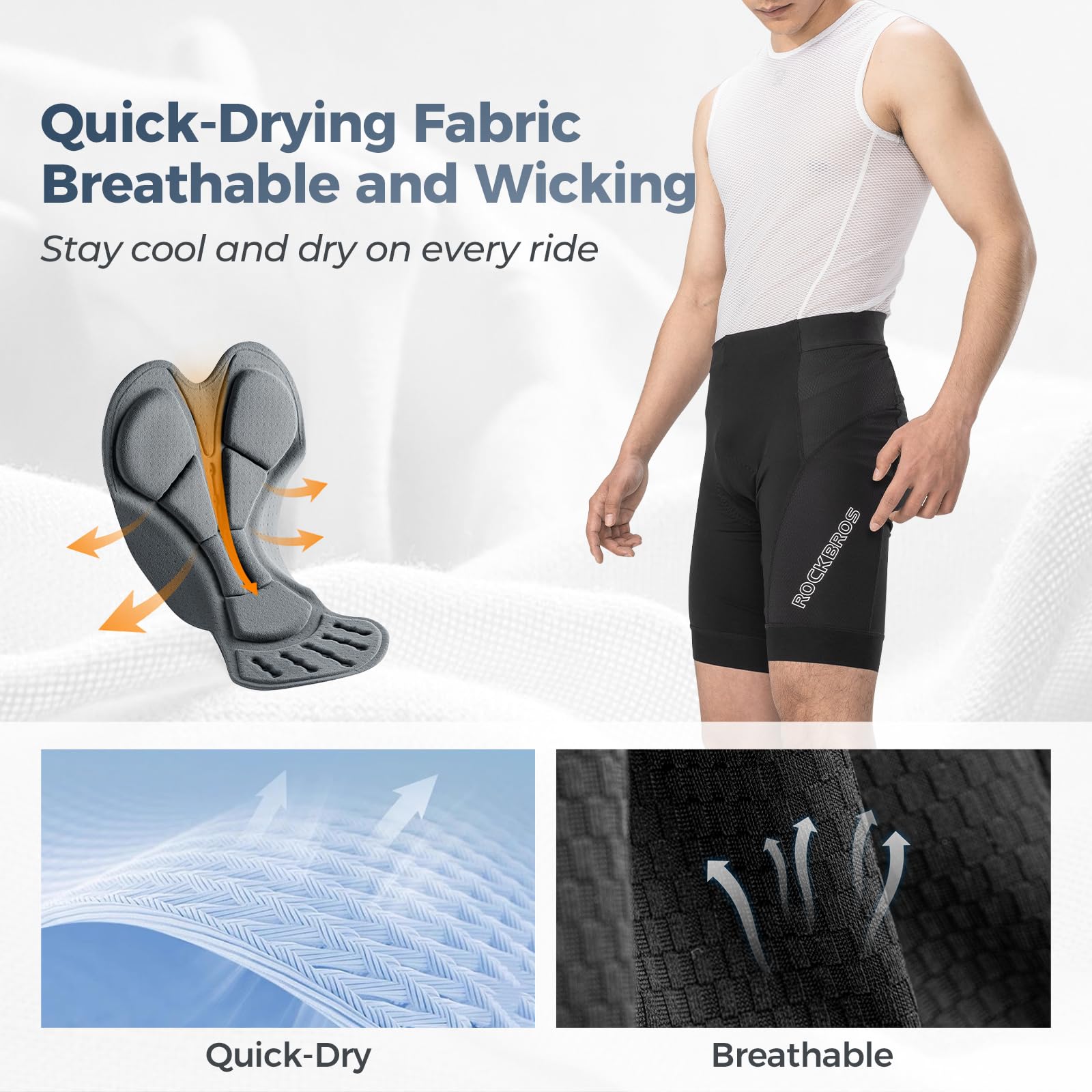 ROCKBROS Pantaloncini Ciclismo Uomo, Pantaloni Ciclismo Esitivo, con Imbottitura 3D Traspirante e Morbido, Pantaloncini Bici Adatta a MTB, Bici Gravel e Bici da Corsa