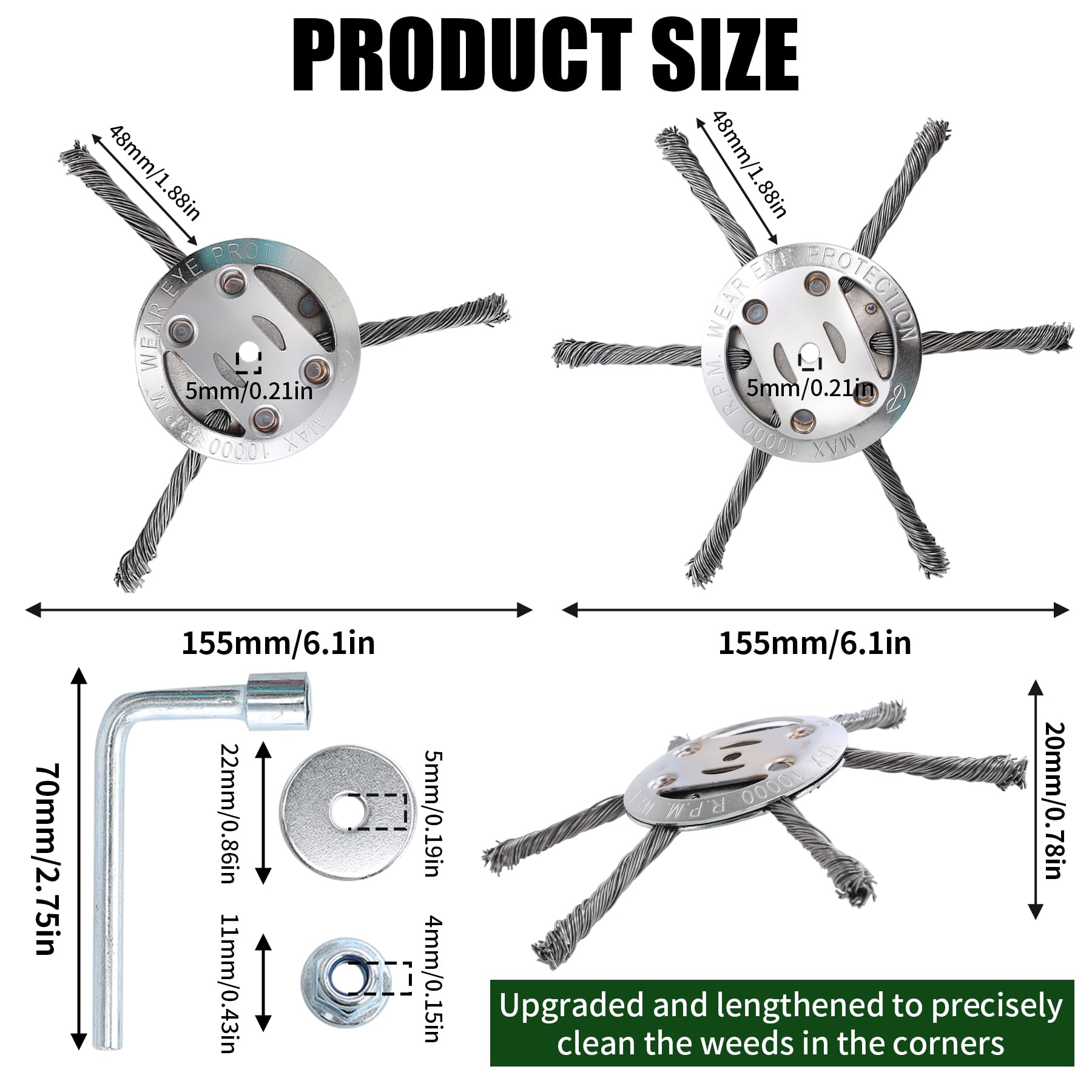 6 inch Steel Wire Brush Cutter Trimmer Head, Weed Wacker Attachments Heads,Wired Trimmer Head Replacement for Electric Battery Powered Cordless String Trimmer, Weed Eater
