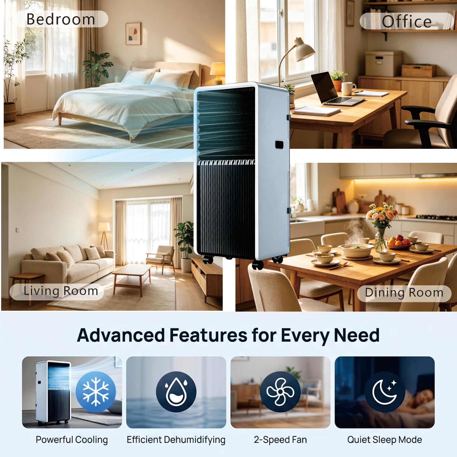 Aire Acondicionado Portátil con Mando a Distancia Climatizador 3 en 1 Frío, Ventilación y Deshumidificador, Modo Reposo, Temporizador 12H, con tubo de escape Kit de instalación, 12000BTU