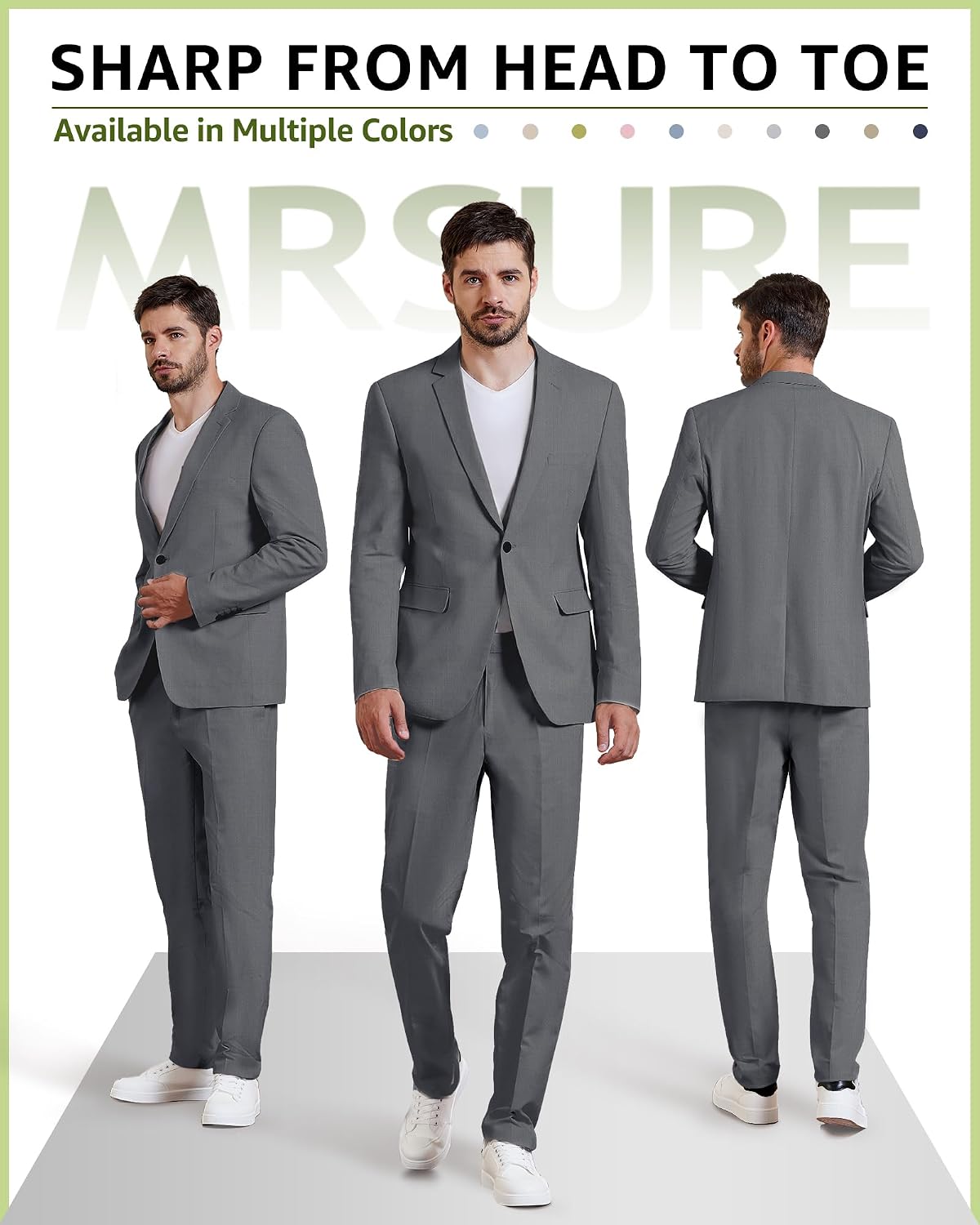 MrSure Mens 2 Piece Regular Fit Linen Suit, Casual Blazer Pants Set, Lightweight Jacket Trouser for Wedding Prom image 2