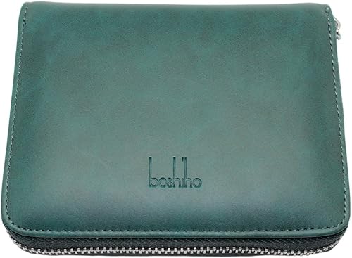 Miniatura 4 de boshiho Cartera con bloqueo RFID de 24 ranuras para tarjetas de crédito, de piel auténtica, organizador de múltiples tarjetas, con cremallera