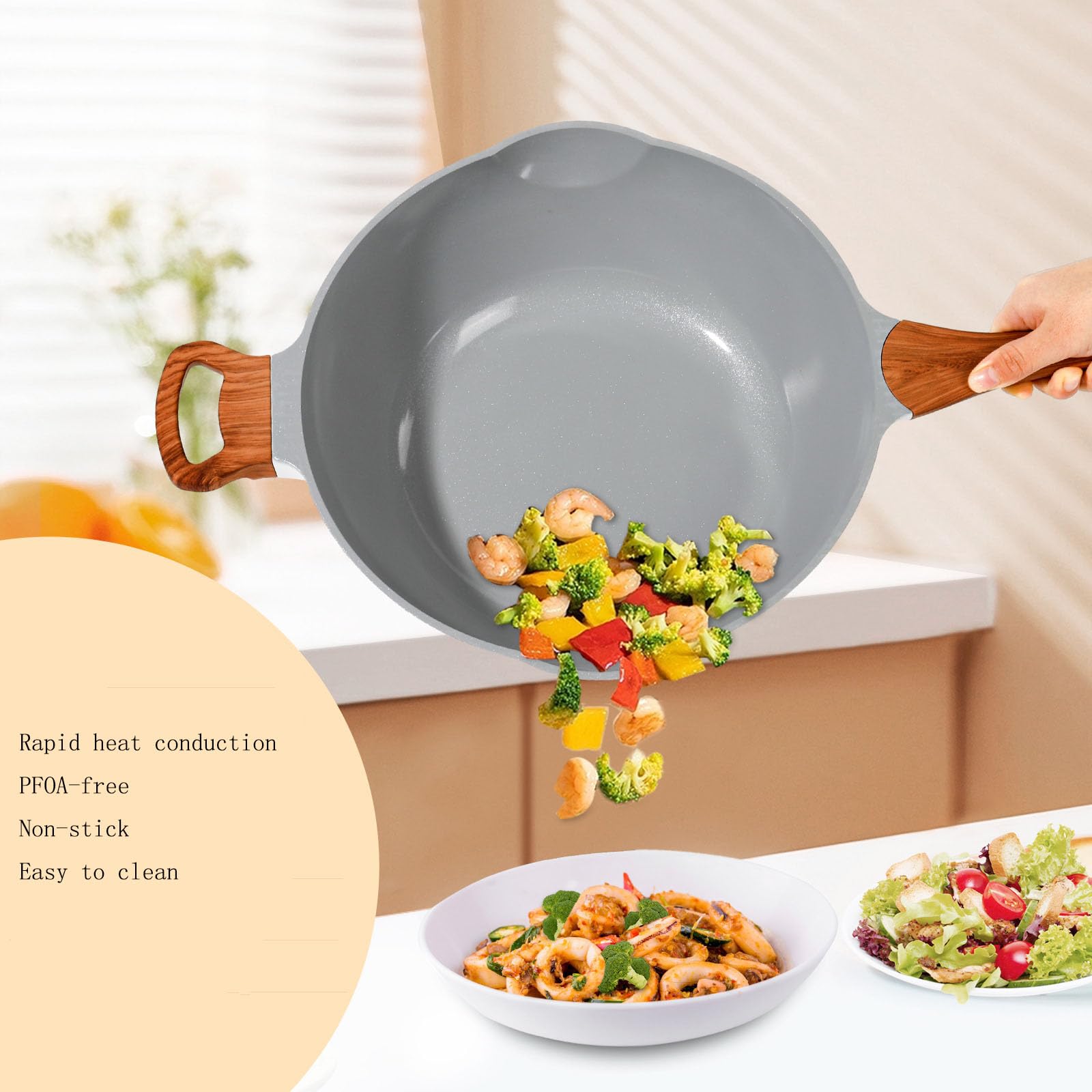 Panecz Bezstania, Aluminium Aluminium Nietoperzowe Nietopiane Patelnie Z Pokrywką, Zdrową Powłoką Ceramiczną, Bez Pfoa, Naczynia Kuchenne Dla Wszystkich Kuchennych(Size:30CM,Color:a)