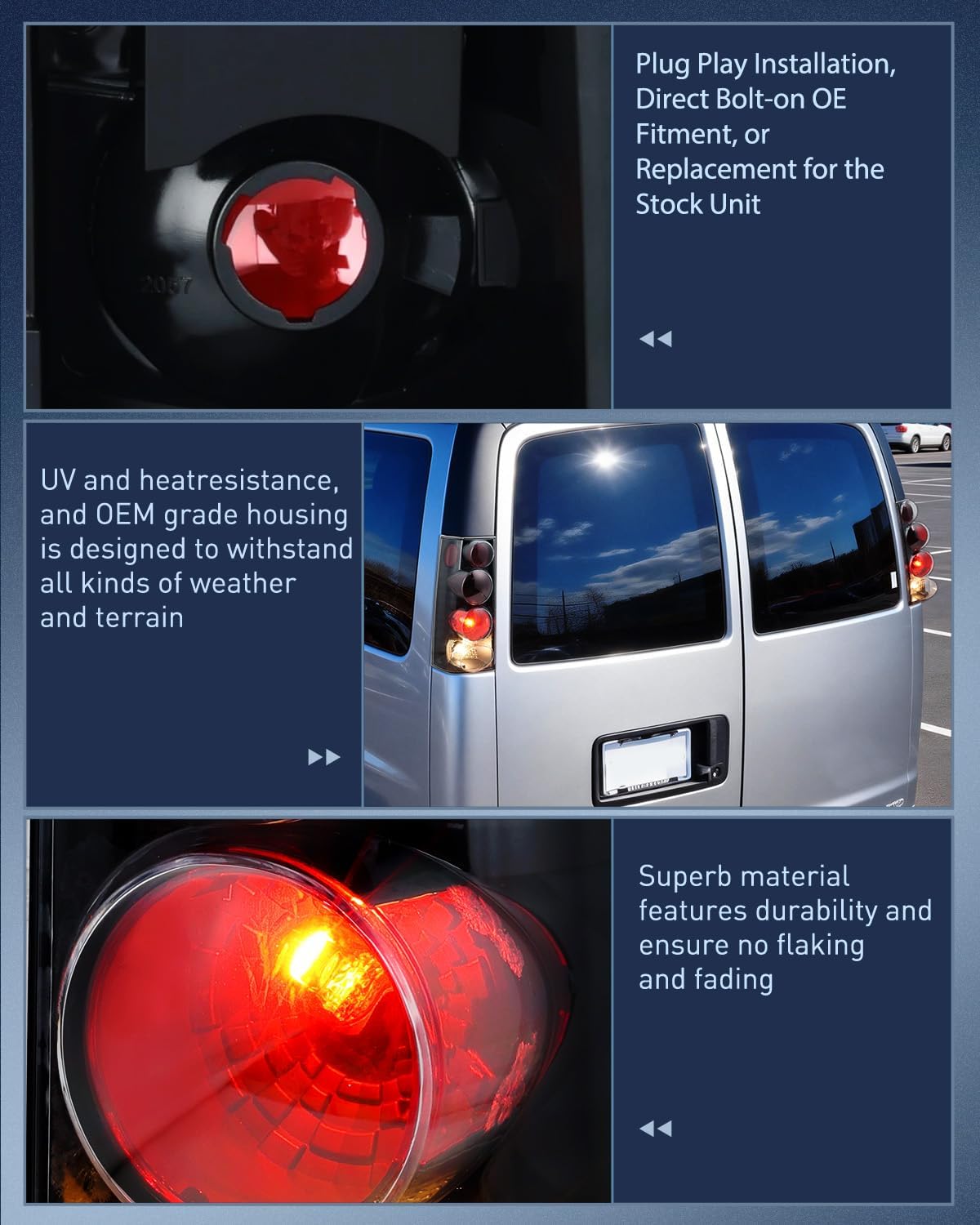 Nilight Taillight Assembly Compatible with 2003 2004 2005 2006 2007 2008 2009 2010 2011 2012 2013 2014 Chevy Express GMC Savana 1500 2003-2023 Chevrolet Express GMC Savana 2500 3500 Rear Tail Light