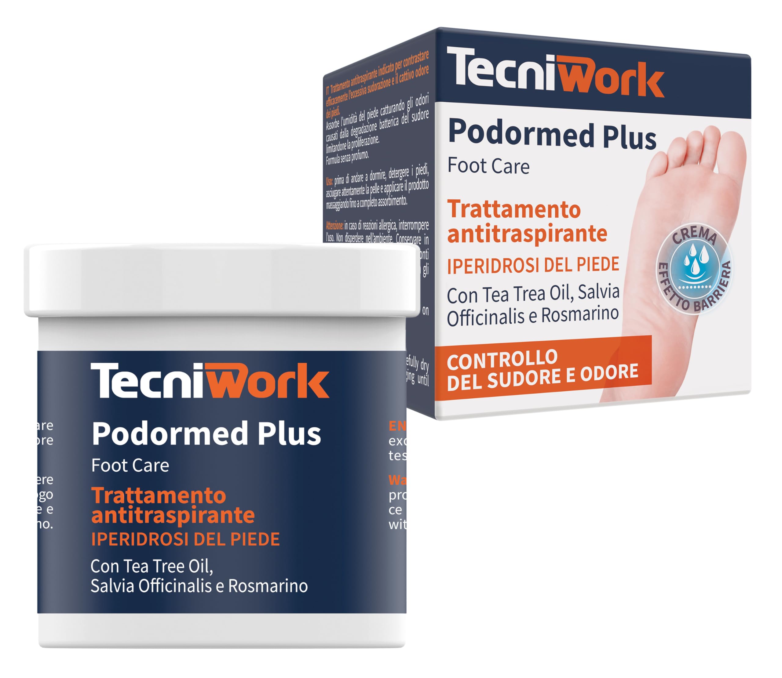 Podormed Plus Crema Antitraspirante Piedi 75 ml – Stop Iperidrosi & Odori – Tripla Azione Barriera + Assorbente + Igienizzante con Tea Tree, Salvia, Rosmarino – Dermatologicamente Testata