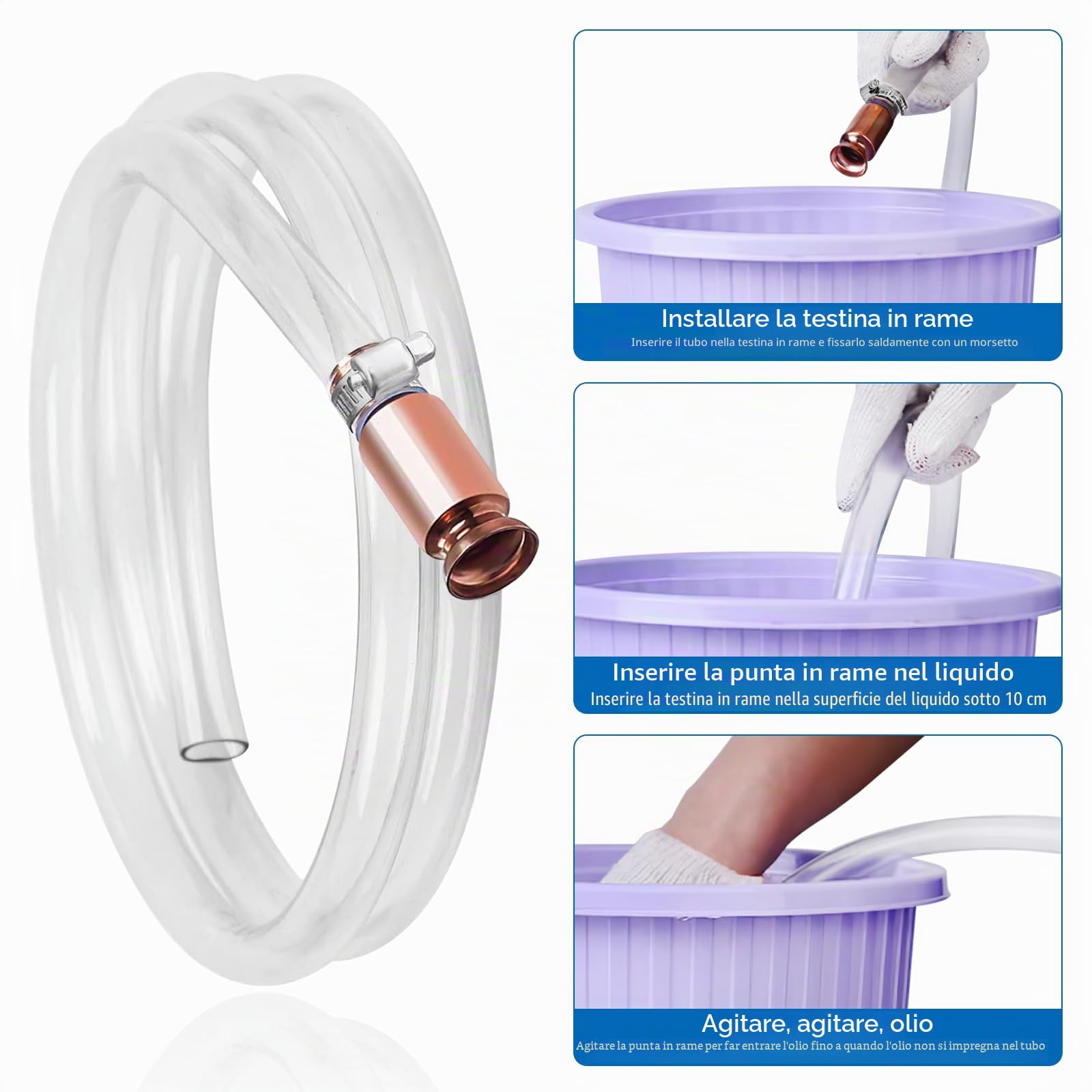 CONNECTION Tubo per pompa, 2,5 m, autoadhesivo, per sifone, carburante, pompa a mano, trasferimento olio, acqua