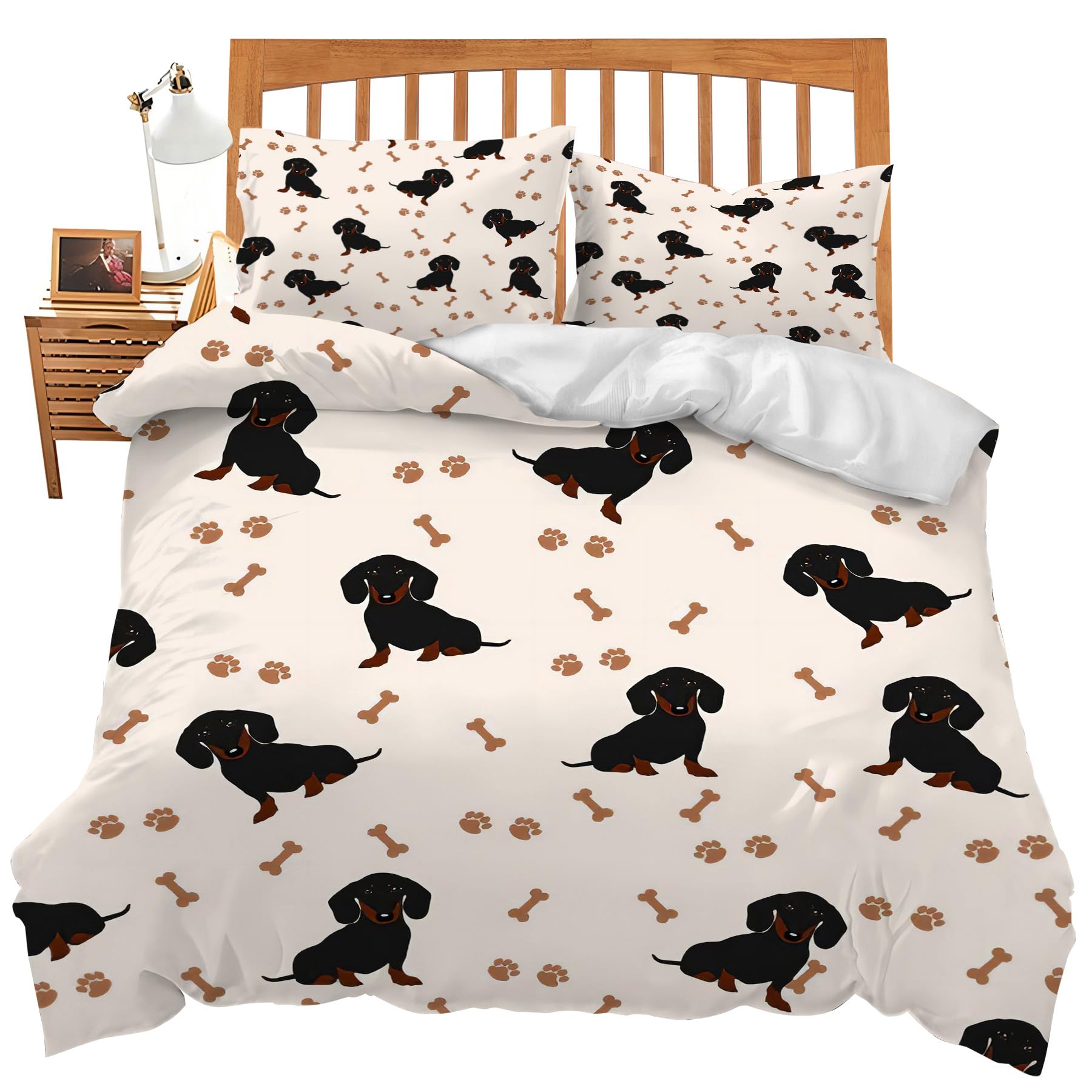 Dachshund Comforter Set Queen Size, Cute Wiener Dog Print Comforter Cover for Kids Girls Teens Decor, Kawaii Dog Gifts, Dachshund Bedding Set Duvet
