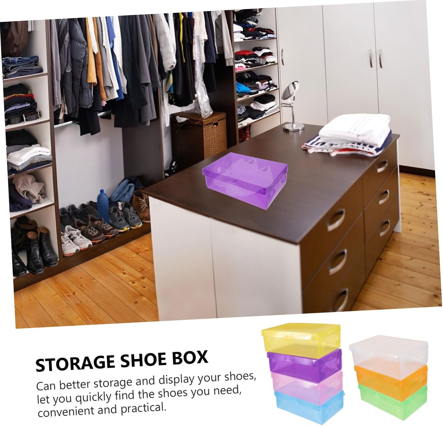 7-Piece Stackable Shoe Organizer Box Set Colorful Plastic Storage Containers for Sneakers Boys and Girls and Adults Space Saving Design for Closet Organization