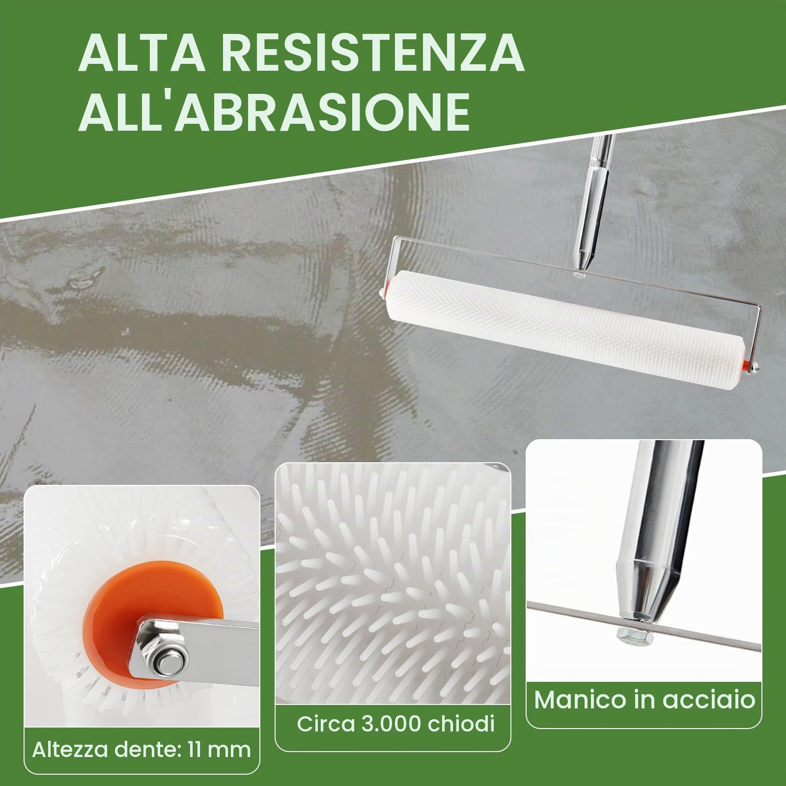 Kit di Strumenti Autolivellante per Pavimenti, Set Attrezzi per Pavimenti Composto Livellante, Rullo Frangibolle 11 mm, 30 mm Spiked Scarpe, Asta Telescopica 160 cm, Spatola Autolivellantein