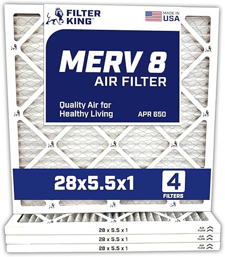 Filter King 28x5.5x1a Air Filter  4-PACK  MERV 8 HVAC Pleated AC Furnace Filters  MADE IN USA  Actual Size 28 x 5.5 x .75"