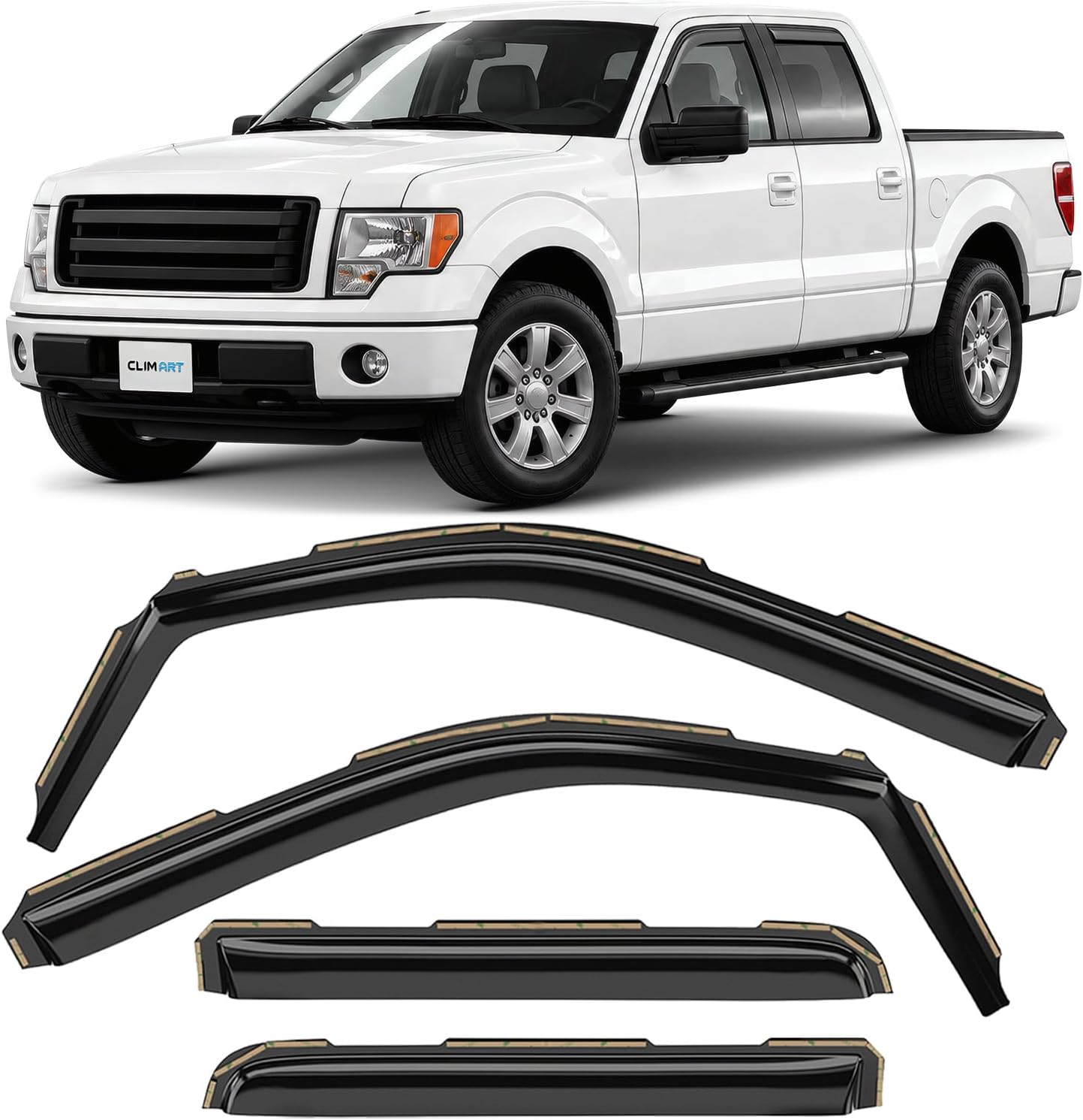 CLIM ART in-Channel Incredibly Durable Rain Guards for Ford F150 2009-2014 SuperCrew, Original Window Deflectors, Vent Deflector, Vent Window Visors, Dark Smoke Truck Accessories, 4 pcs. - 609010