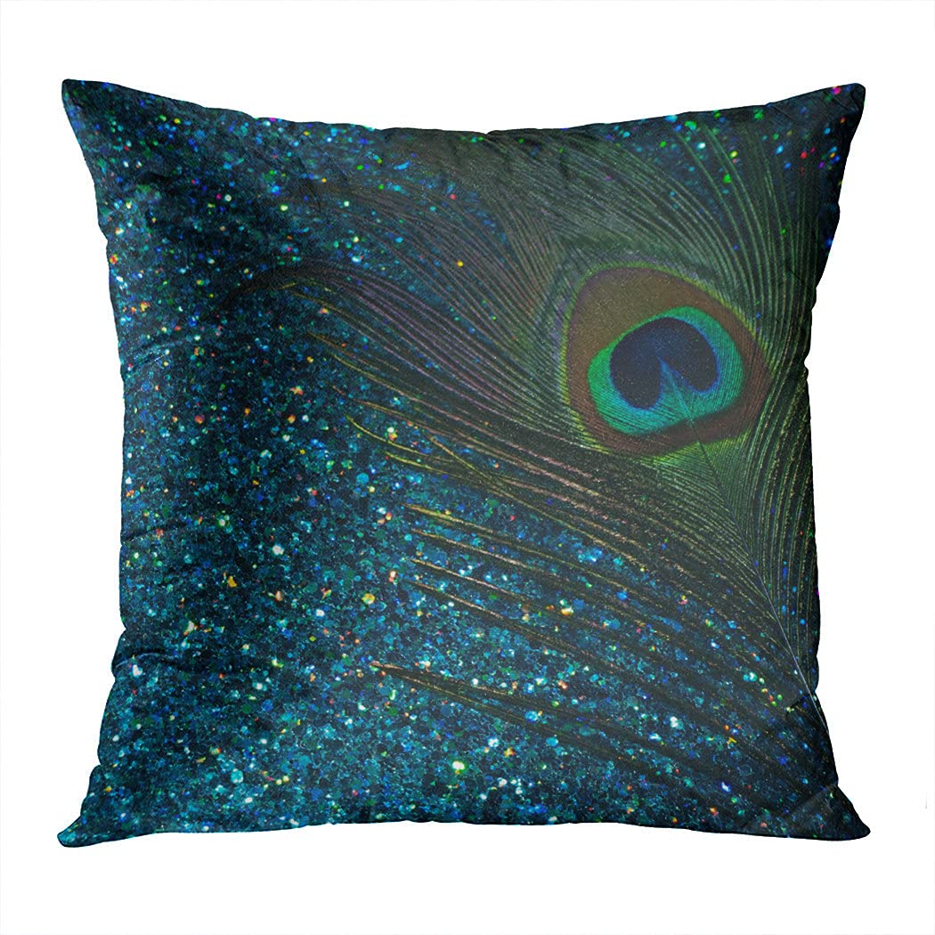 Suike Throw Pillow Cover 24x24 Inch Square Aqua Peacock Feather Cute No Sequins shimmers Hidden Zipper Home Sofa Decorative Cushion Case Printed Pillowcase
