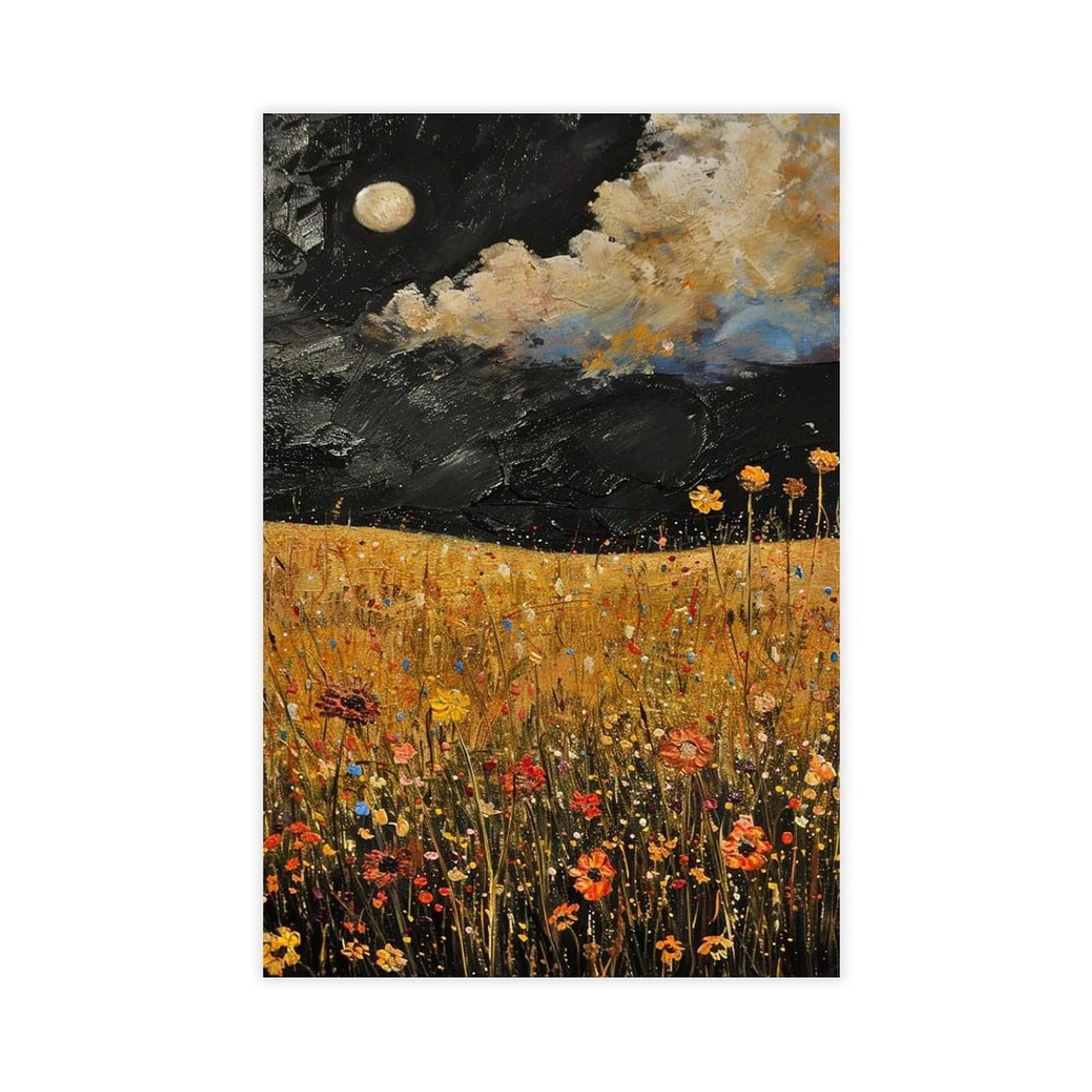 Bareronor Wildflowers Field Framed Wall Art Canvas Poster Bedroom Decor Landscape Office Room Decor Gift 12" L X 18" W