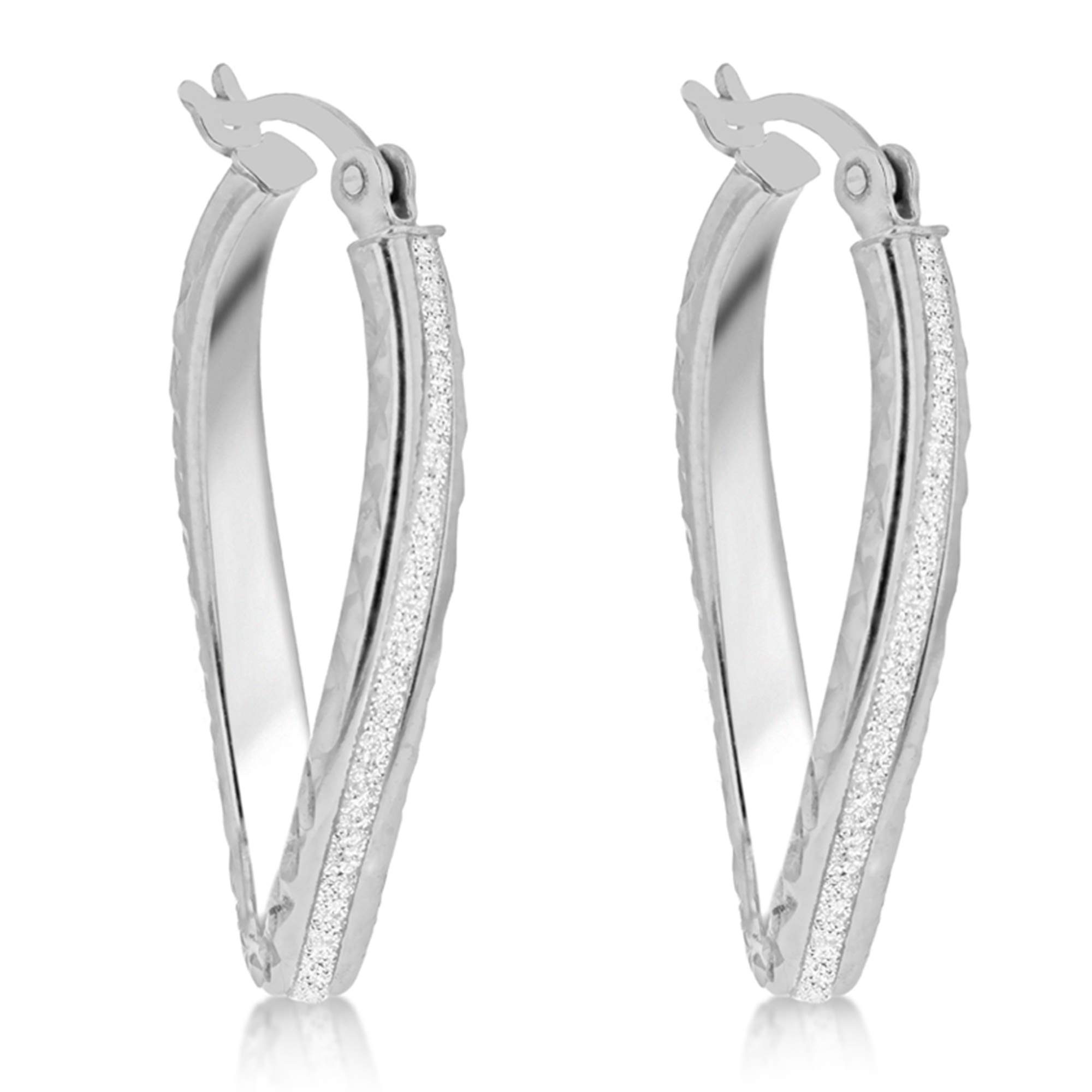 Amazon Essentials Sterling Silver Rhodium Plated Stardust Twist Oval Creole Earrings