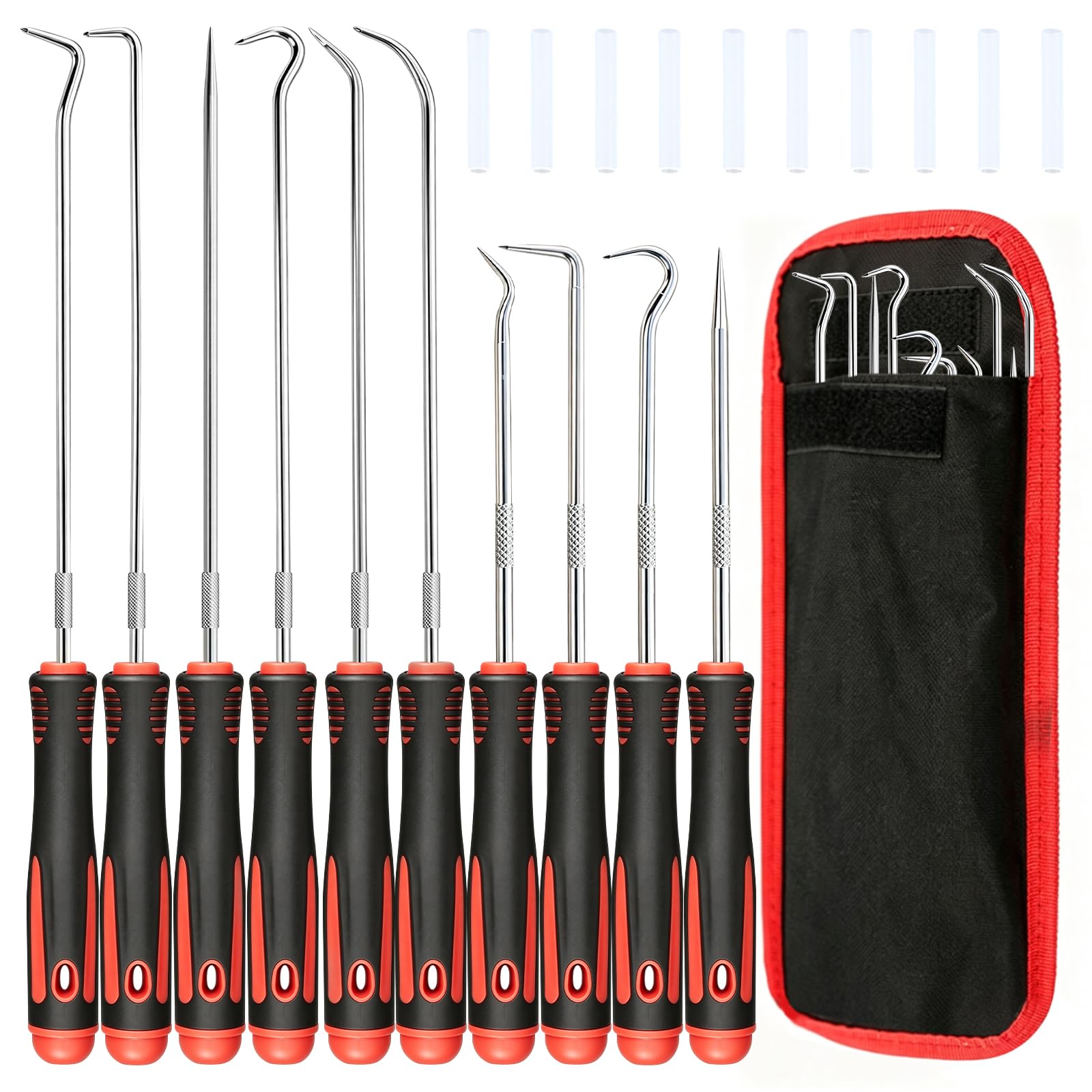 SPOKKI 10-Piece Pick and Hook Set, Lock Picking Kit for Automotive,Universal Oil Sealprecision Puller Remover with Long Handle, Mini picks Tool for O-Rings O-Ring Seals Car Tools Equipment(8.6"& 5.7")