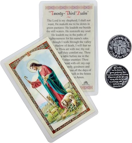 Miniatura 5 de Moneda del Salmo 23, con tarjeta de oración del Salmo 23, tarjeta de oración sagrada laminada de Salmo 23, la oración del Señor, moneda del salmo