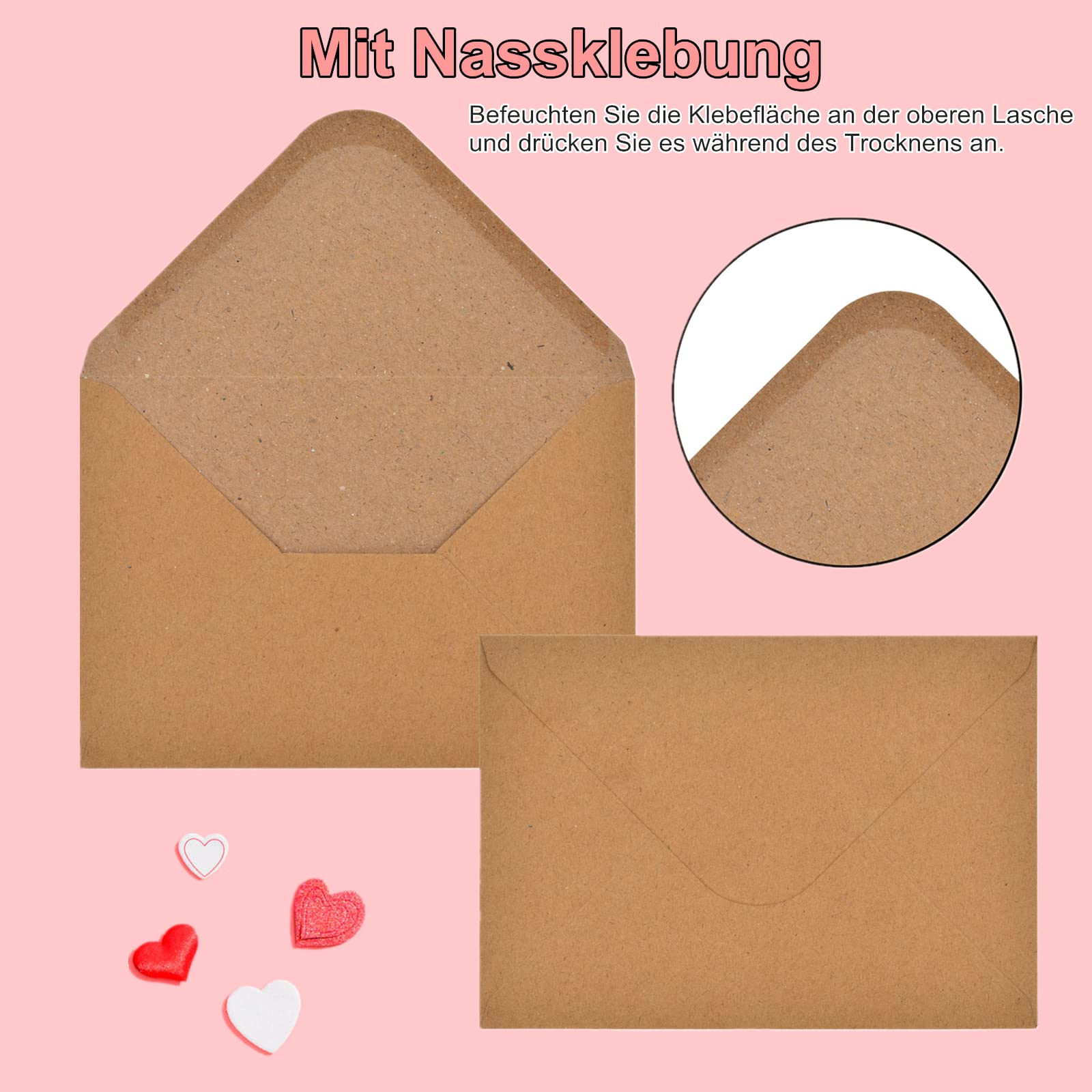 100 Buste Kraft Vintage 12.5x17.5cm - Carta 80g/m² Per Inviti, Compleanni, Matrimoni - Foto 3