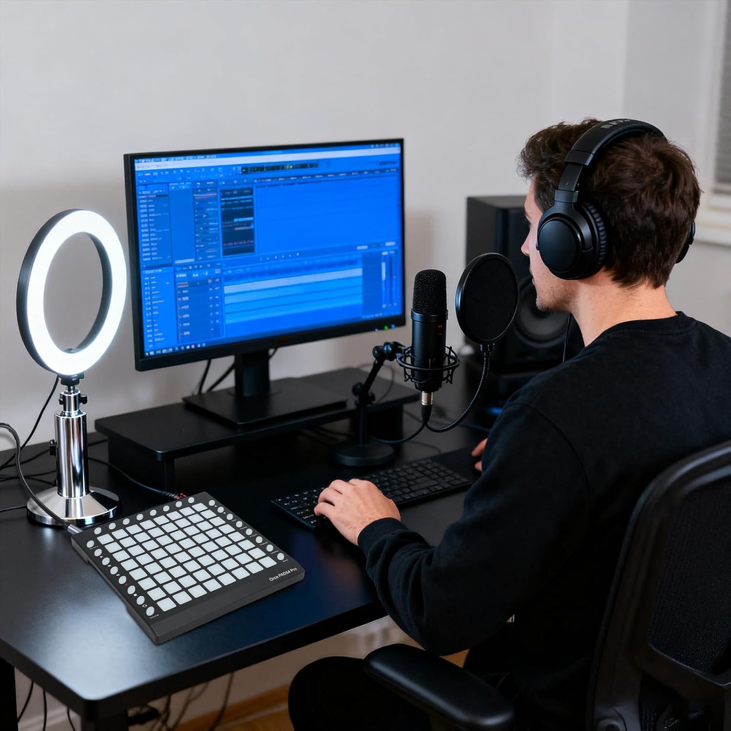 MIDI Drum Pad Controller 64 RGB Backlit Pads Velocity Sensitive MIDI Strike Pad with 24 Buttons Sound Module USB MIDI IN OUT for Live Performance Music Production