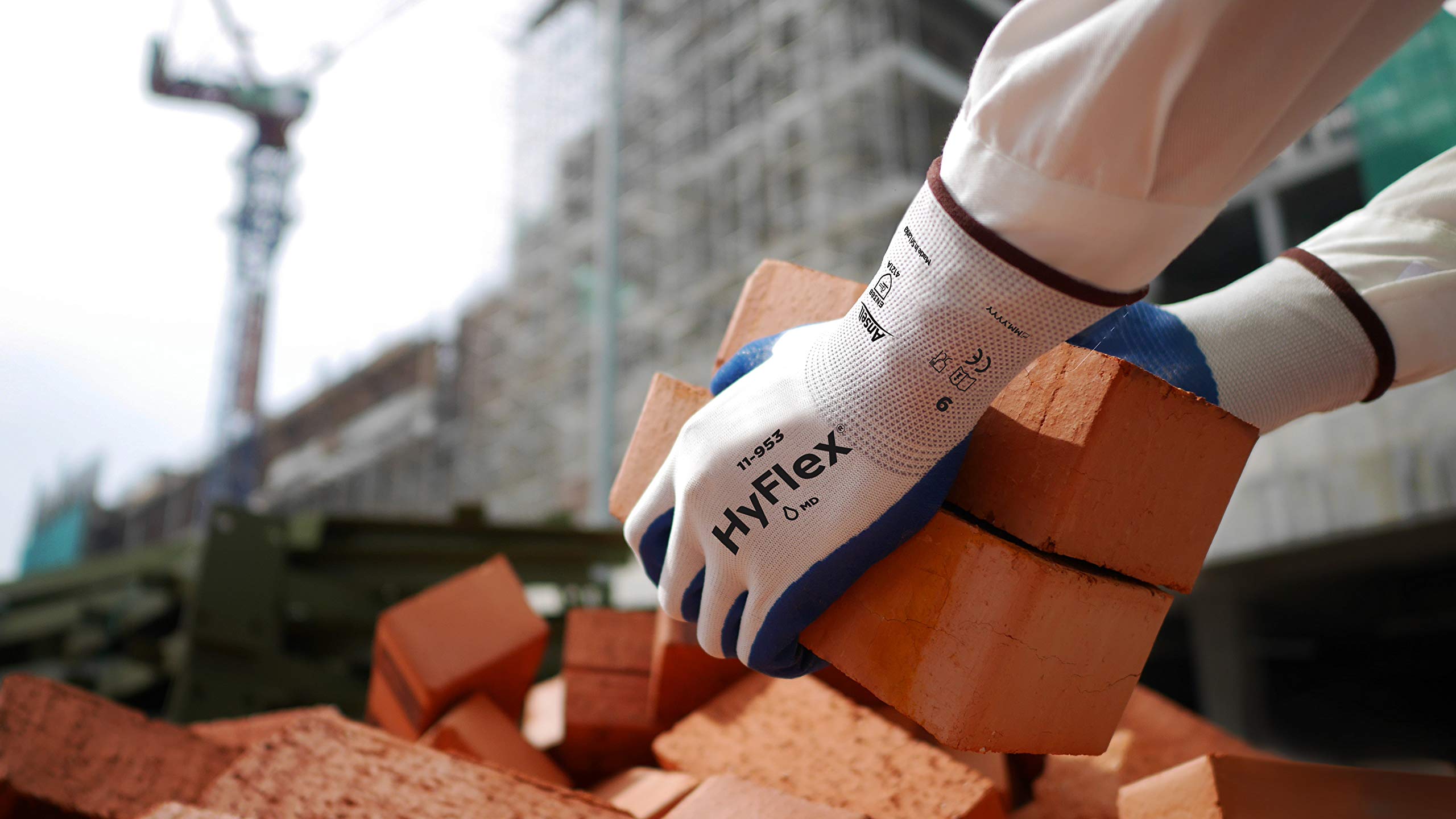 Ansell HyFlex 11-953 Gants de Travail Oléofuges, Excellente Préhension et Résistance à l’Abrasion, Protection contre les Coupures, EPI Professionnel, Bleu, Taille XL (12 Paires)