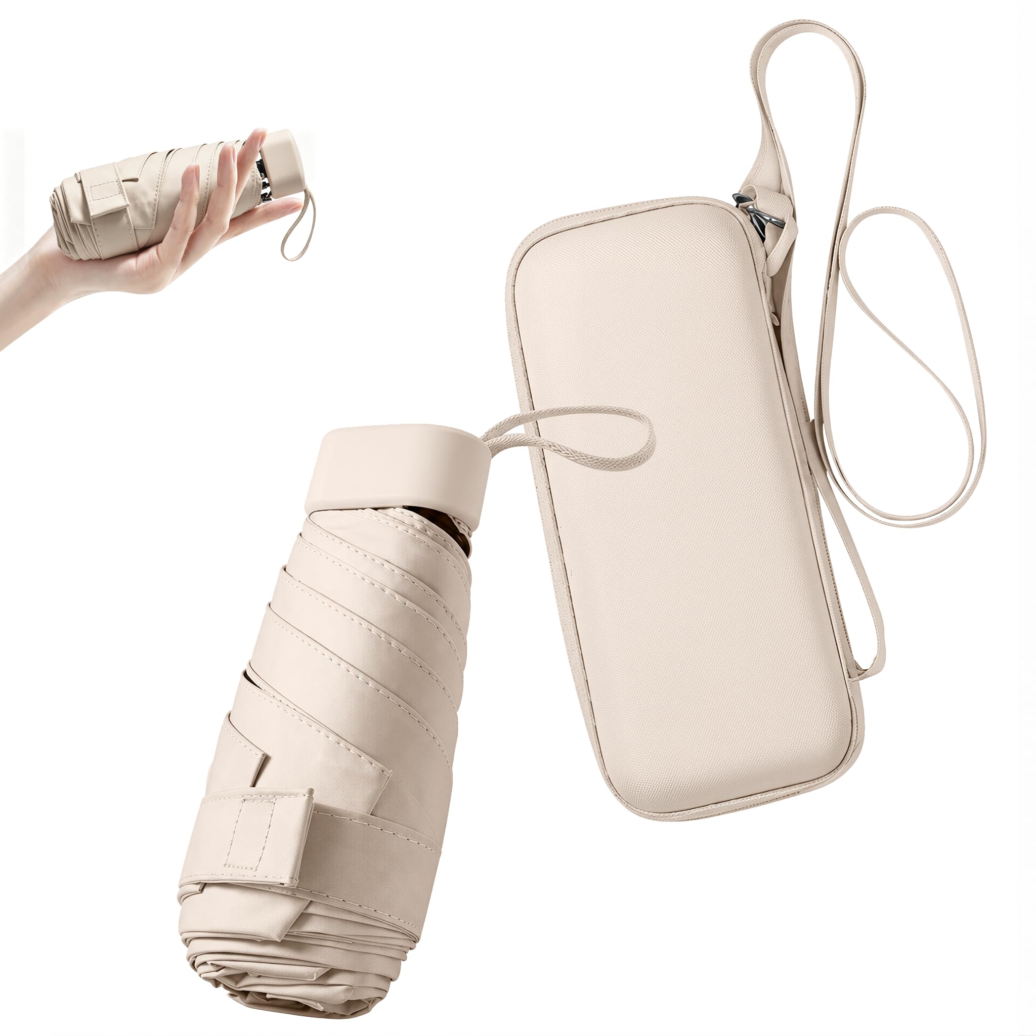 Photo 1 of ESUFEIR Mini Sun Umbrella with Case - Beige