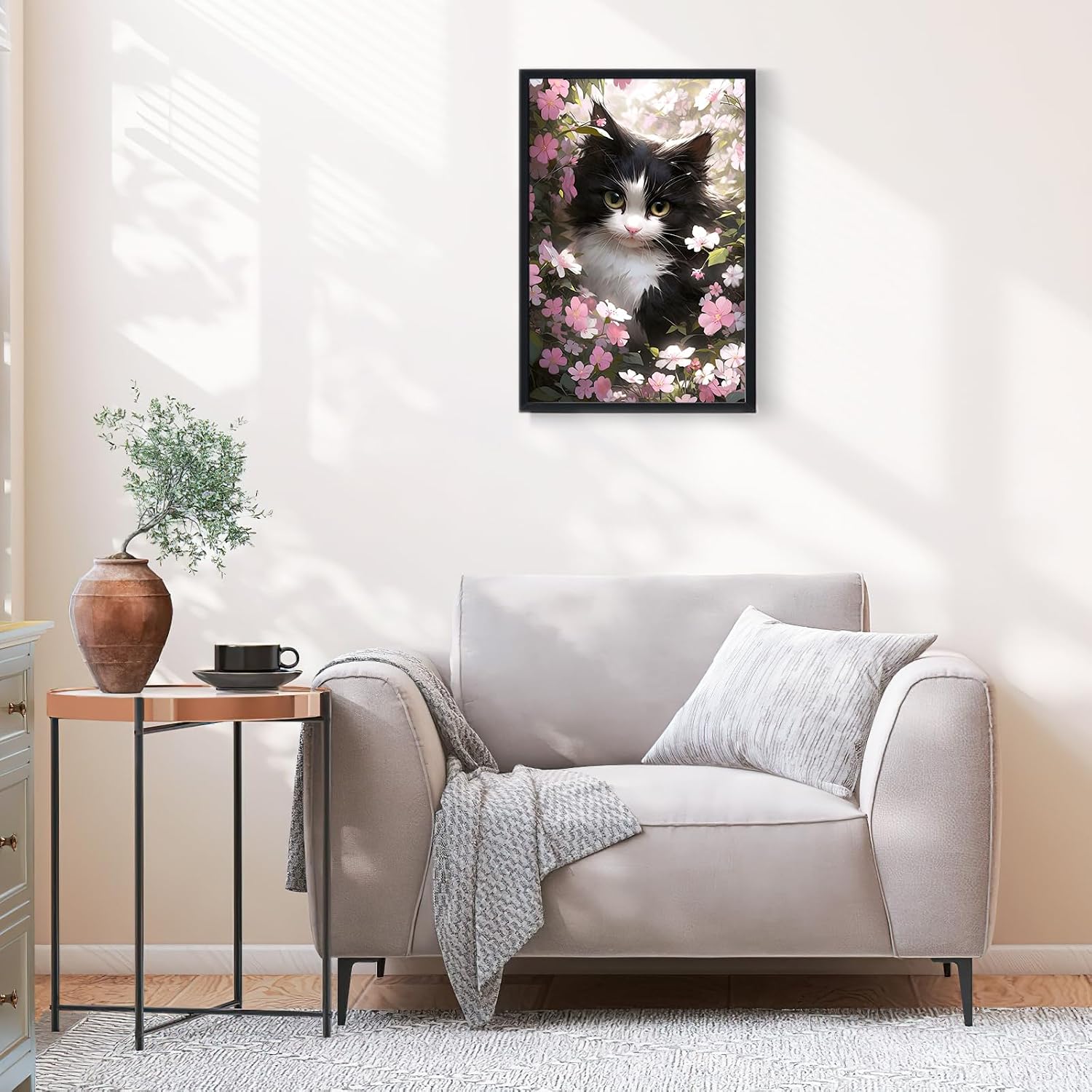 Ginkko Paint by Numbers Kit for Adults Beginner & Kids Ages 8-12 with Wooden Frame Easy Acrylic on Canvas 8x12 inch with Paints and Brushes, Cat Flower (Include Framed) image 2