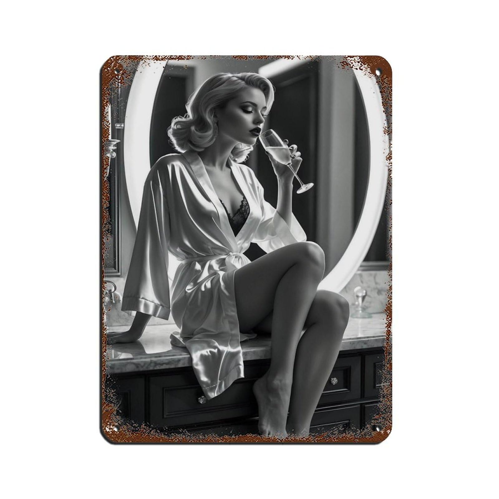 Woman Drinking Champagne Tin Sign Vintage Metal Pub Club Cafe Bar Home Wall Art Decoration Poster Retro 12x16inch(30x40cm)