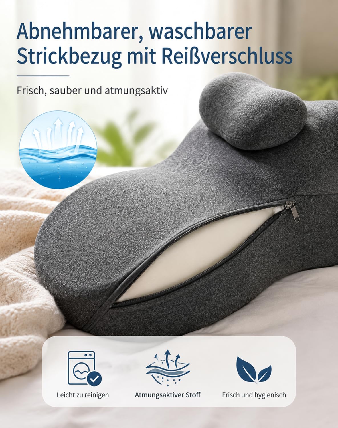 Noleva Kissen 27° geneigt aus Memory-Schaum，Gray | Ergonomische Neigung, Memory-Schaum, Für Nacken & Rücken, Komfortables Liegen