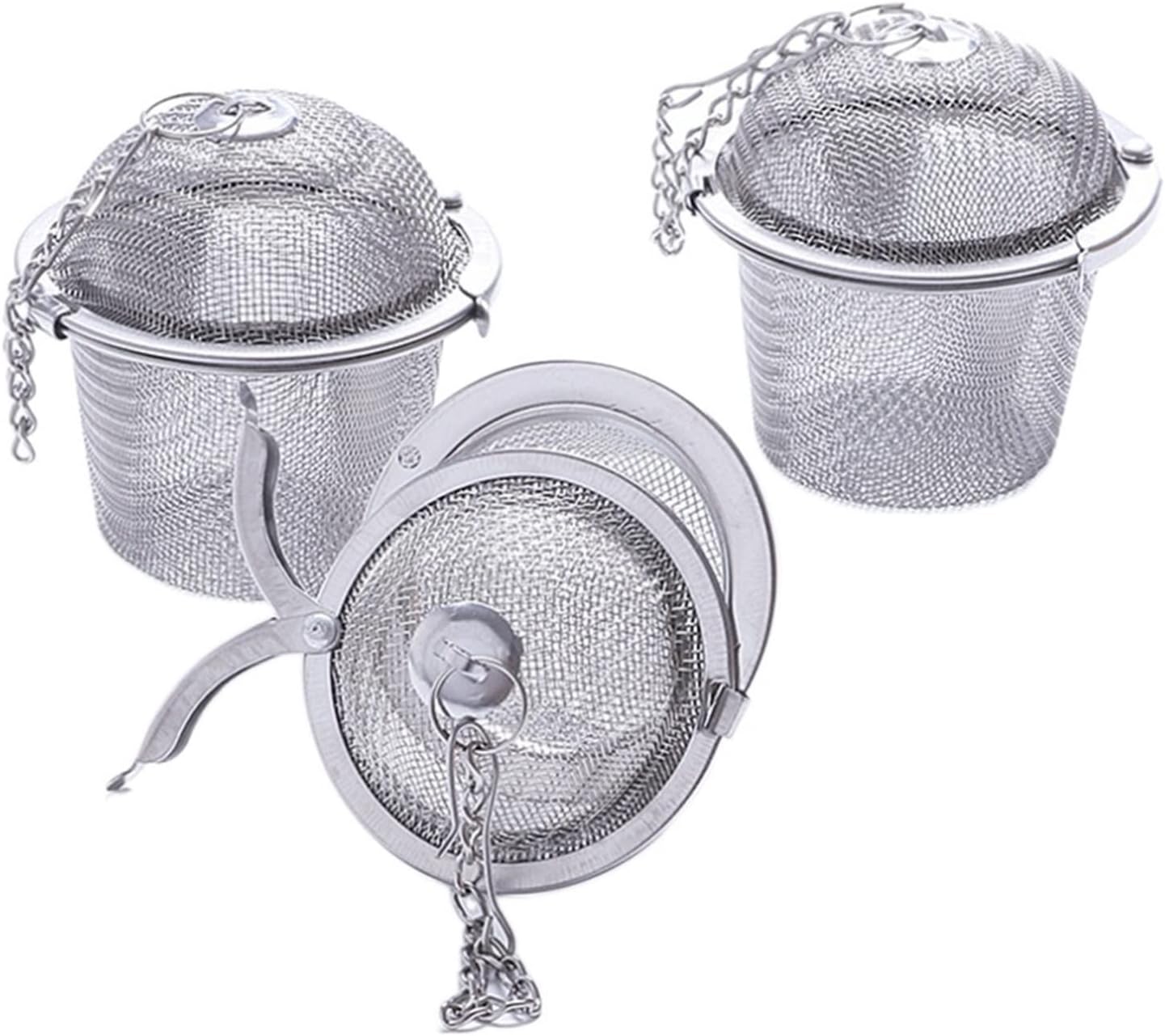 Tea Filters 3-Piece Stainless Steel mesh Lock Tea Filter Silver Reusable Herbal Ball Tea Spice Filter