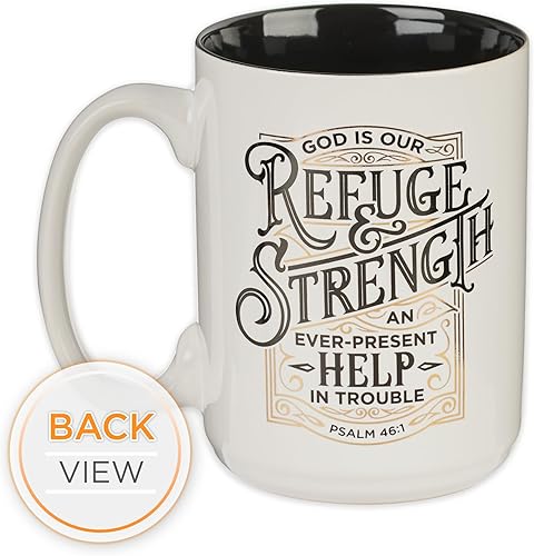 Miniatura 6 de Christian Art Gifts Taza grande de cerámica para café y té para hombres y mujeres con escritura alentadora refugio y fuerza, versículo bíblico