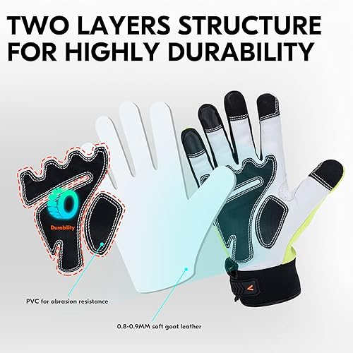 Miniatura 2 de Vgo... 1 par de guantes de trabajo de seguridad, guantes de mecánico, guantes multiusos, guantes de cuero de cabra, guantes de gatillo, de servicio